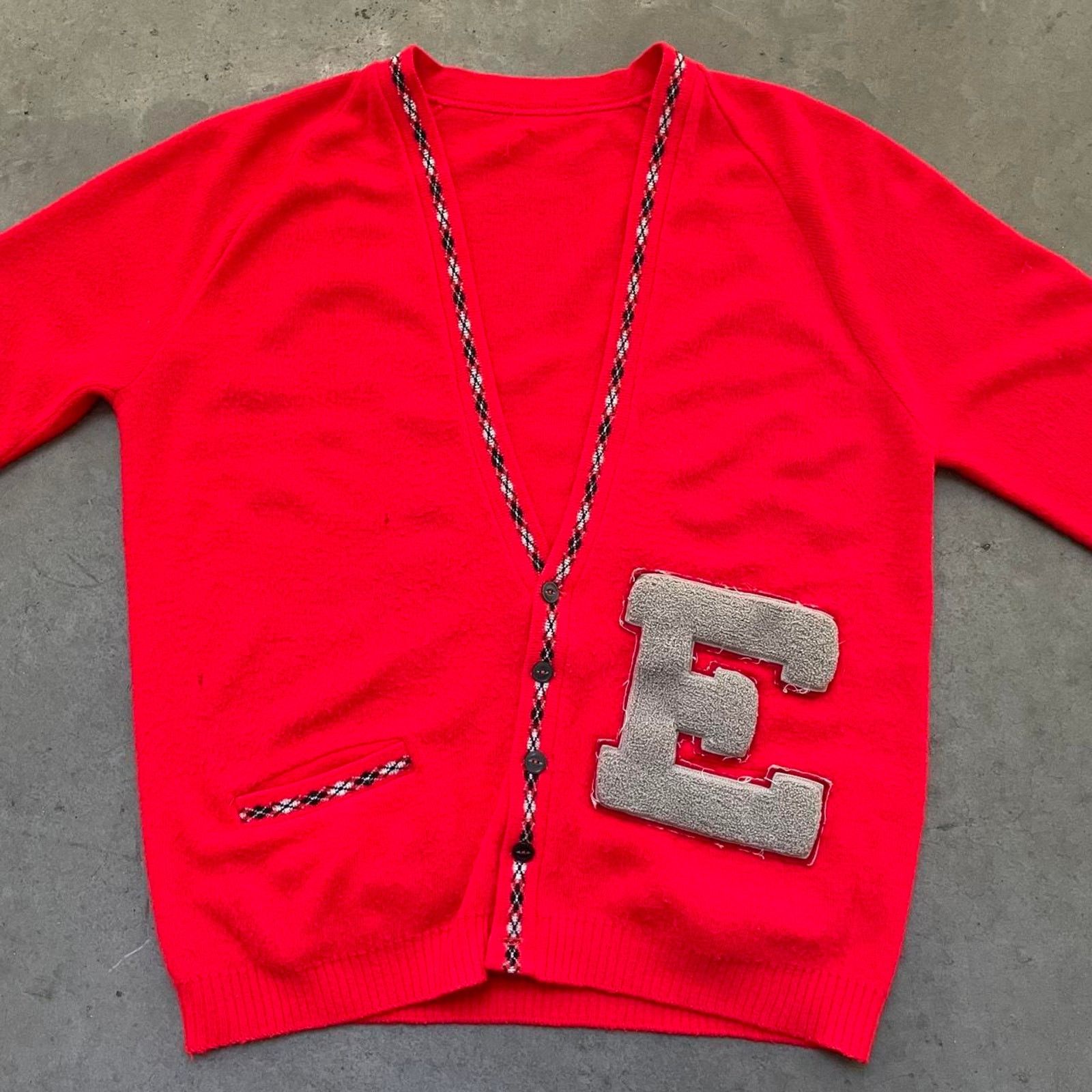 Vintage Vintage 80s Red “E” Cardigan Sweater Size US M / EU 48-50 / 2 - 2 Thumbnail