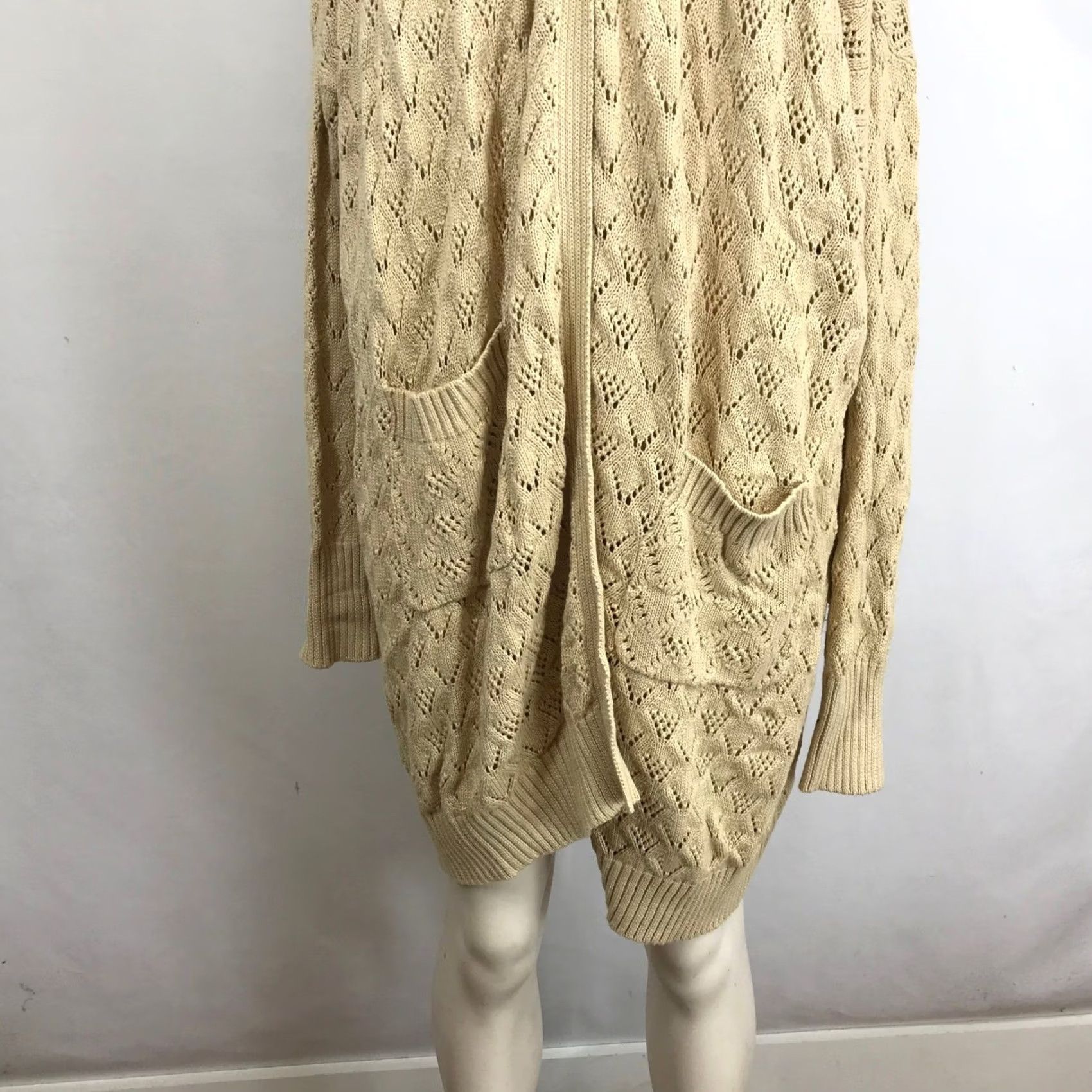 Vintage HEYSON Cardigan Knit Diamond Pattern Open Front Pockets Beige Long Size 3XL Size XXL / US 16-18 / IT 52-54 - 3 Thumbnail