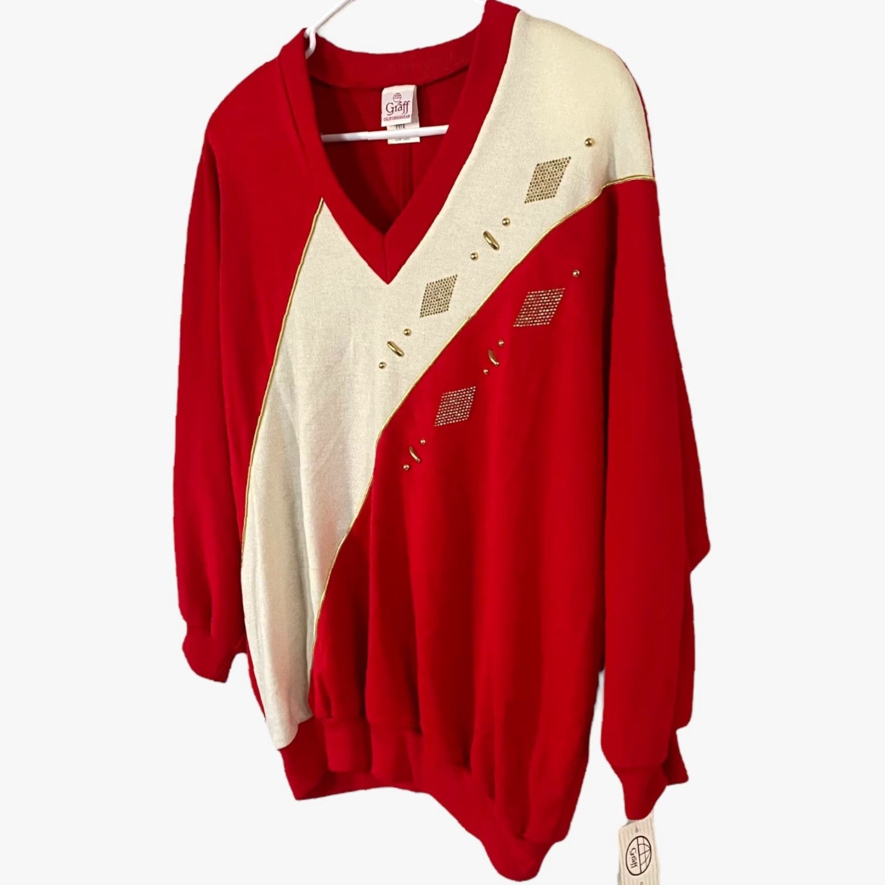 GRAFF VINTAGE Graff Californiaware Sweater Womens XL Red V-Neck Shoulder Pads Holiday Embellished Pullover New Size XL / US 12-14 / IT 48-50 - 4 Thumbnail