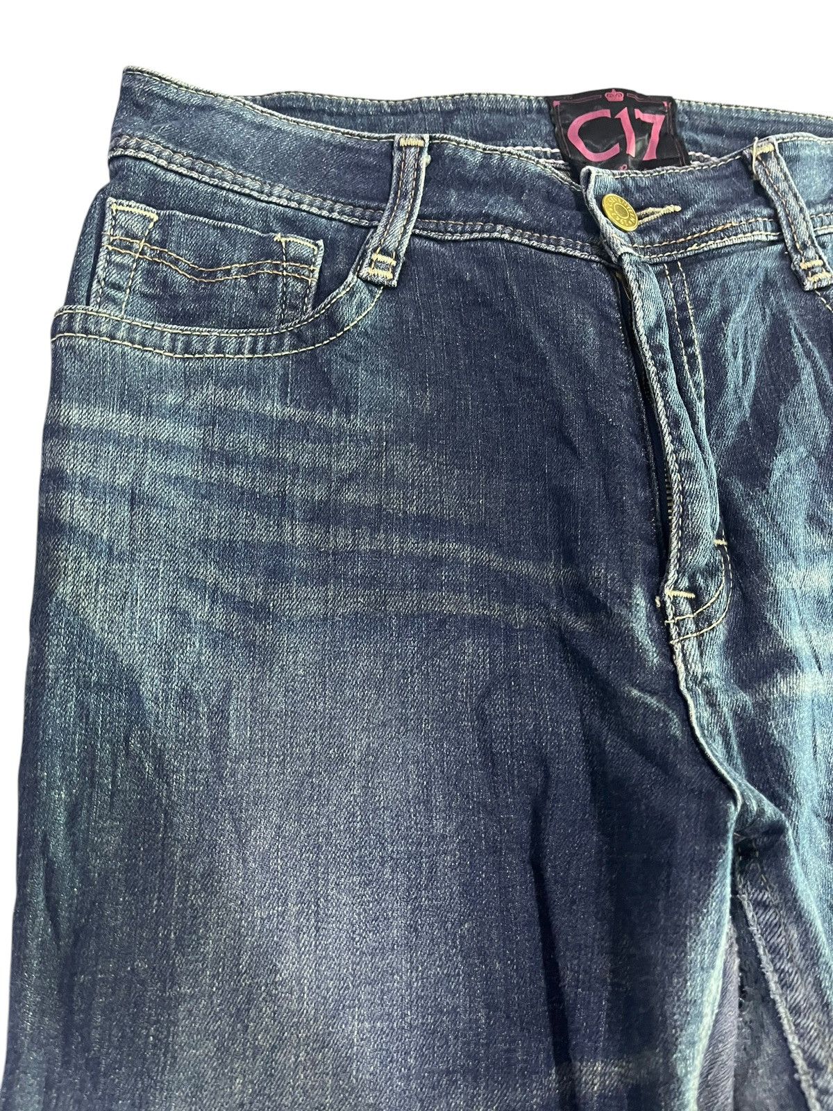 Japanese Brand 🇯🇵 FLARE Y2K C SEVENTEEN DENIM JEANS Size US 35 - 2 Thumbnail