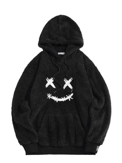 Hoodie for Men Embroidered Graphic Fluffy Fuzzy Sweatshirt