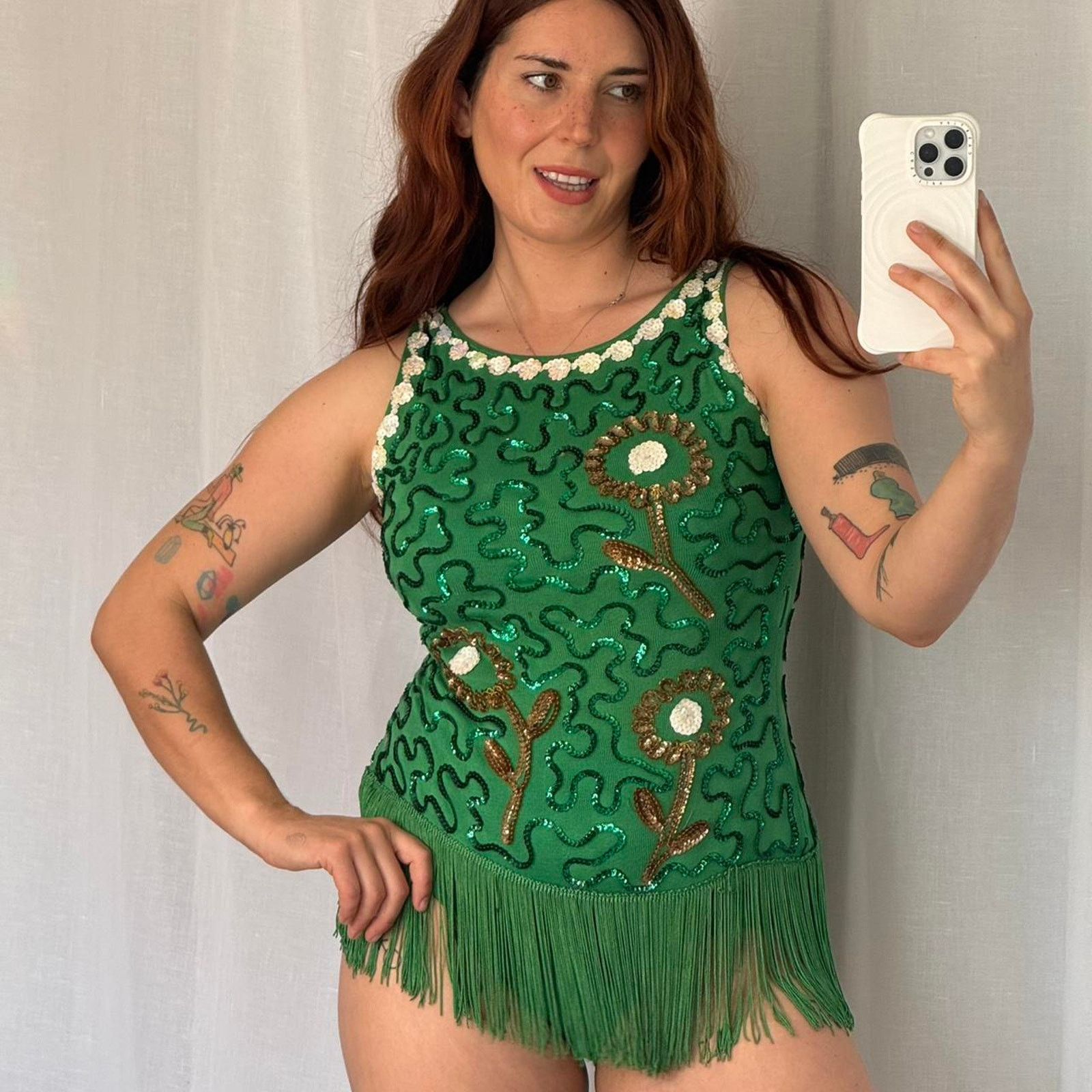 Vintage ✿ ⋆ 𓆩♡𓆪 Vintage Green Sequin Fringe Bodysuit 𓆩♡𓆪 ⋆ ✿ Size M / US 6-8 / IT 42-44 - 1 Thumbnail