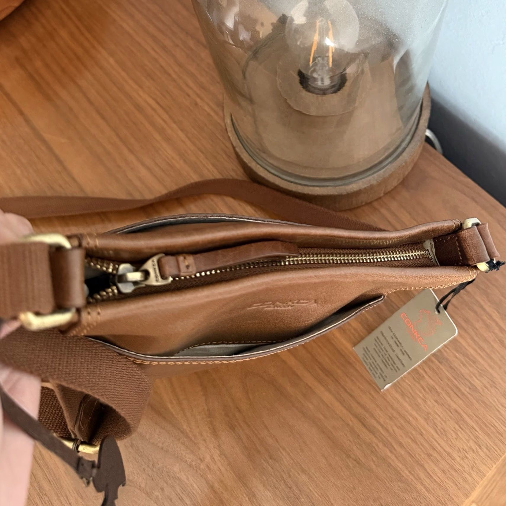 Vintage VINTAGE CONKCA LONDON Dink Dark Tan Leather Cross Body Bag Size ONE SIZE - 6 Thumbnail