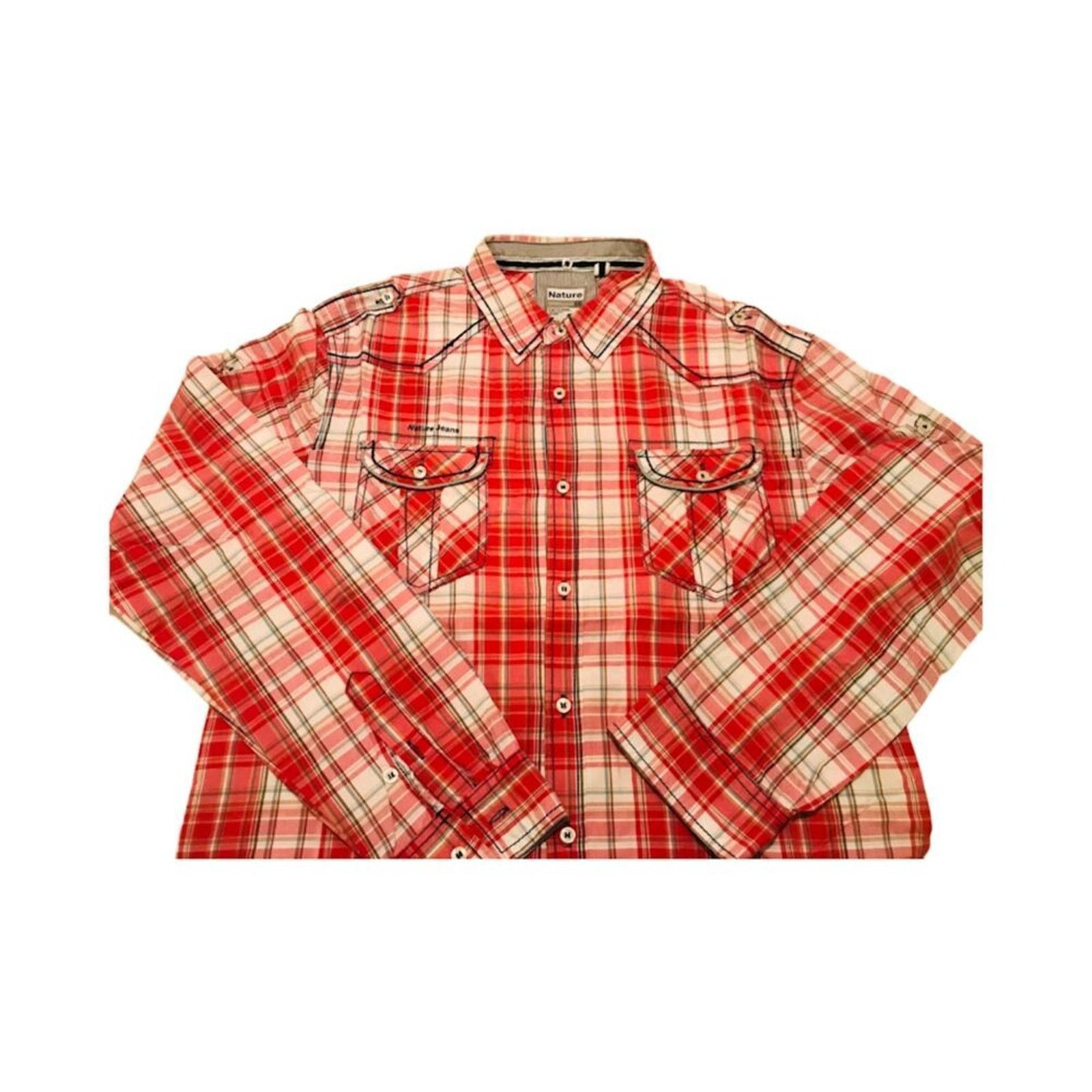 The Unbranded Brand Nature Men`s Casual Shirt Plaid Red White XXL Long Size US XXL / EU 58 / 5 - 1 Thumbnail
