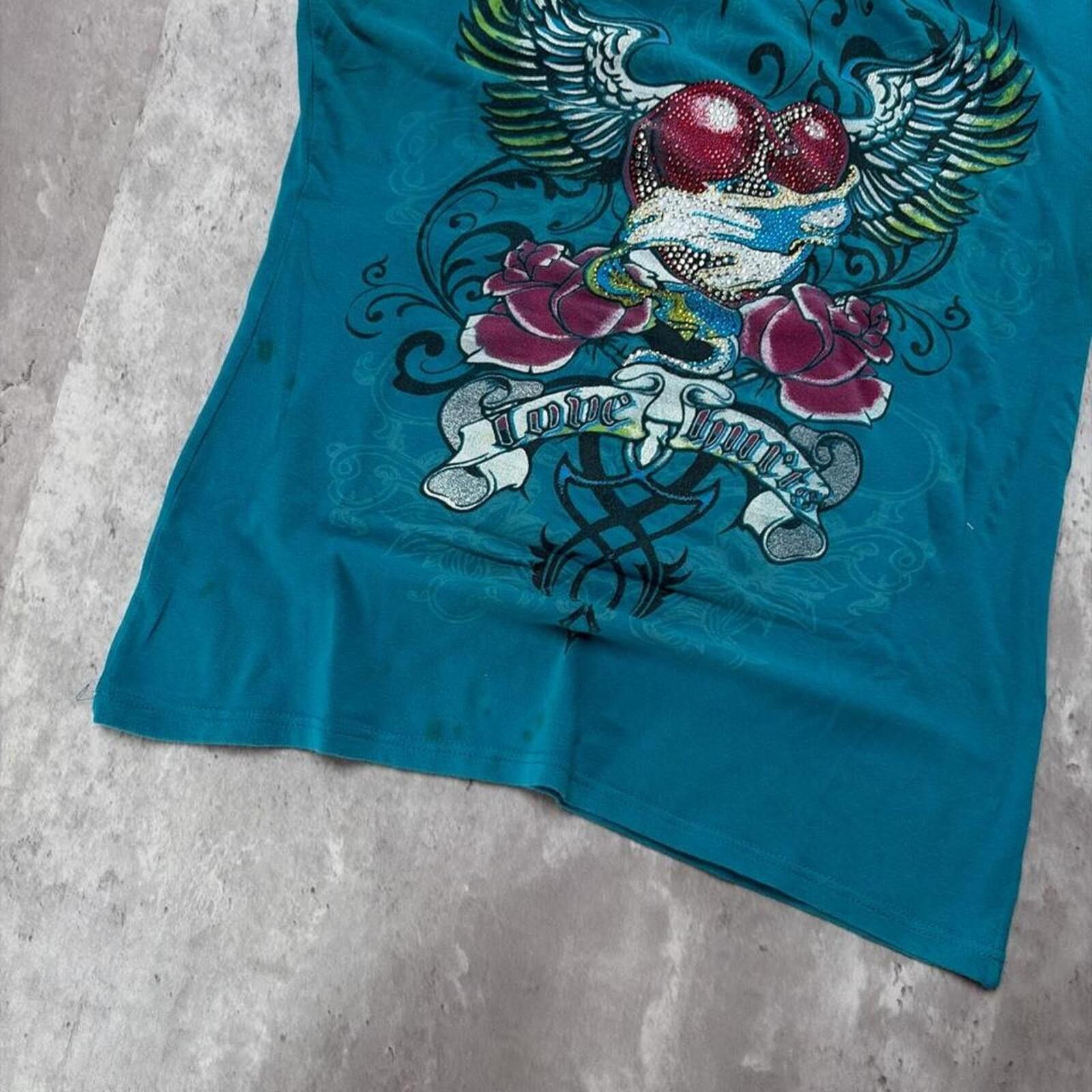 Other Y2K Teal Love Hurts Grunge Gothic Embellished T-Shirt Size M / US 6-8 / IT 42-44 - 4 Thumbnail