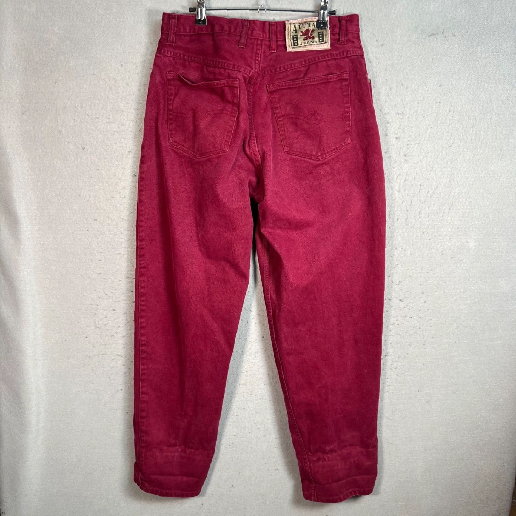 Vintage VINTAGE Attak Jeans 34 x 32 Dark Red High-Waisted 100% Cotton Denim 5-Pocket Mens Jeans Size 24" / US 00 / IT 34 - 2 Thumbnail