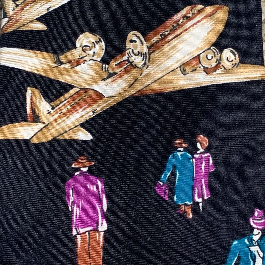Vintage Vintage 90s Tie Italian Silk Classic Travel Theme Airplane L Size ONE SIZE - 3 Thumbnail