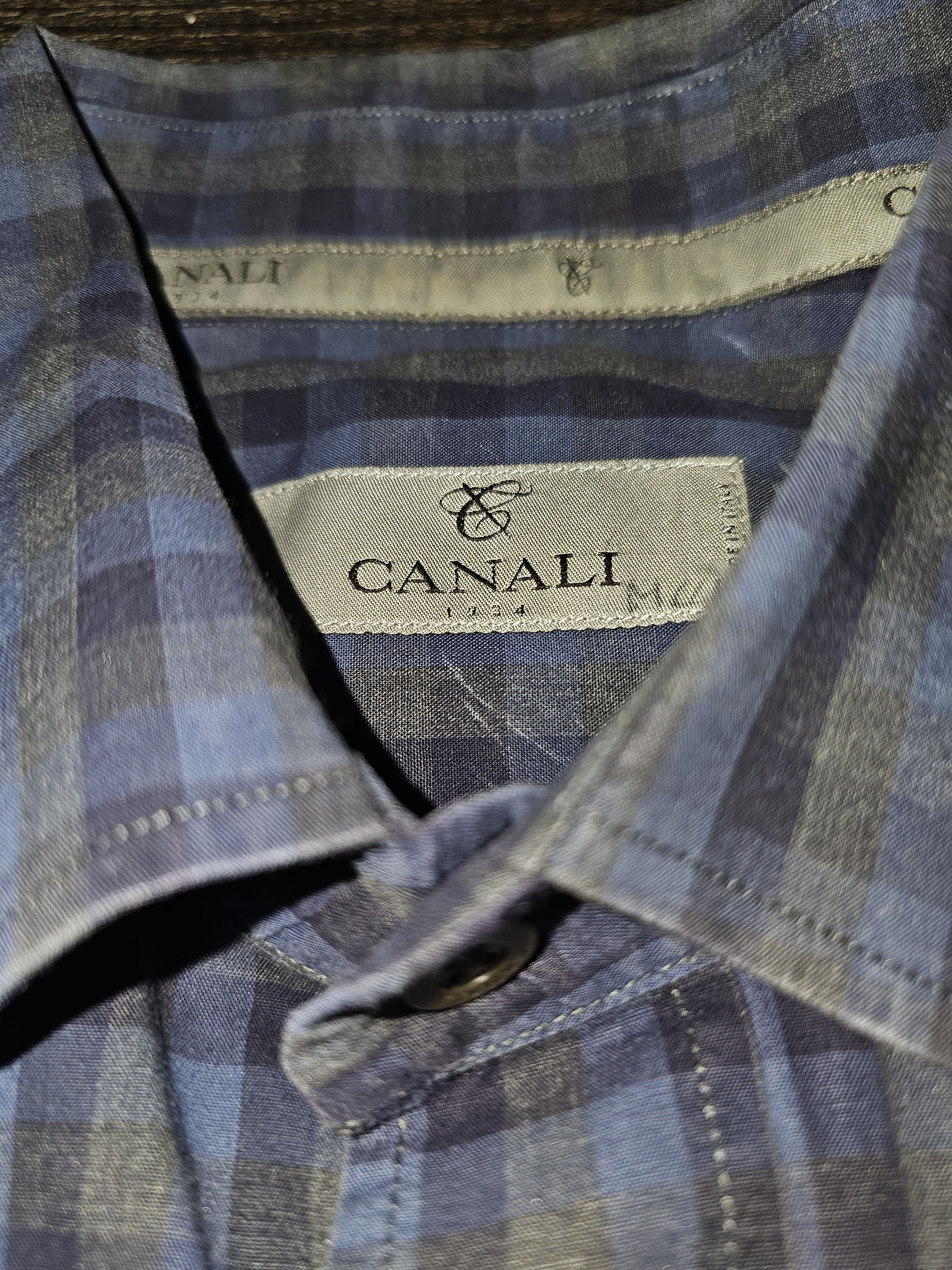 Canali Canali Blue Checkered Patterned Button up (MSRP ~$300) Size US L / EU 52-54 / 3 - 2 Thumbnail
