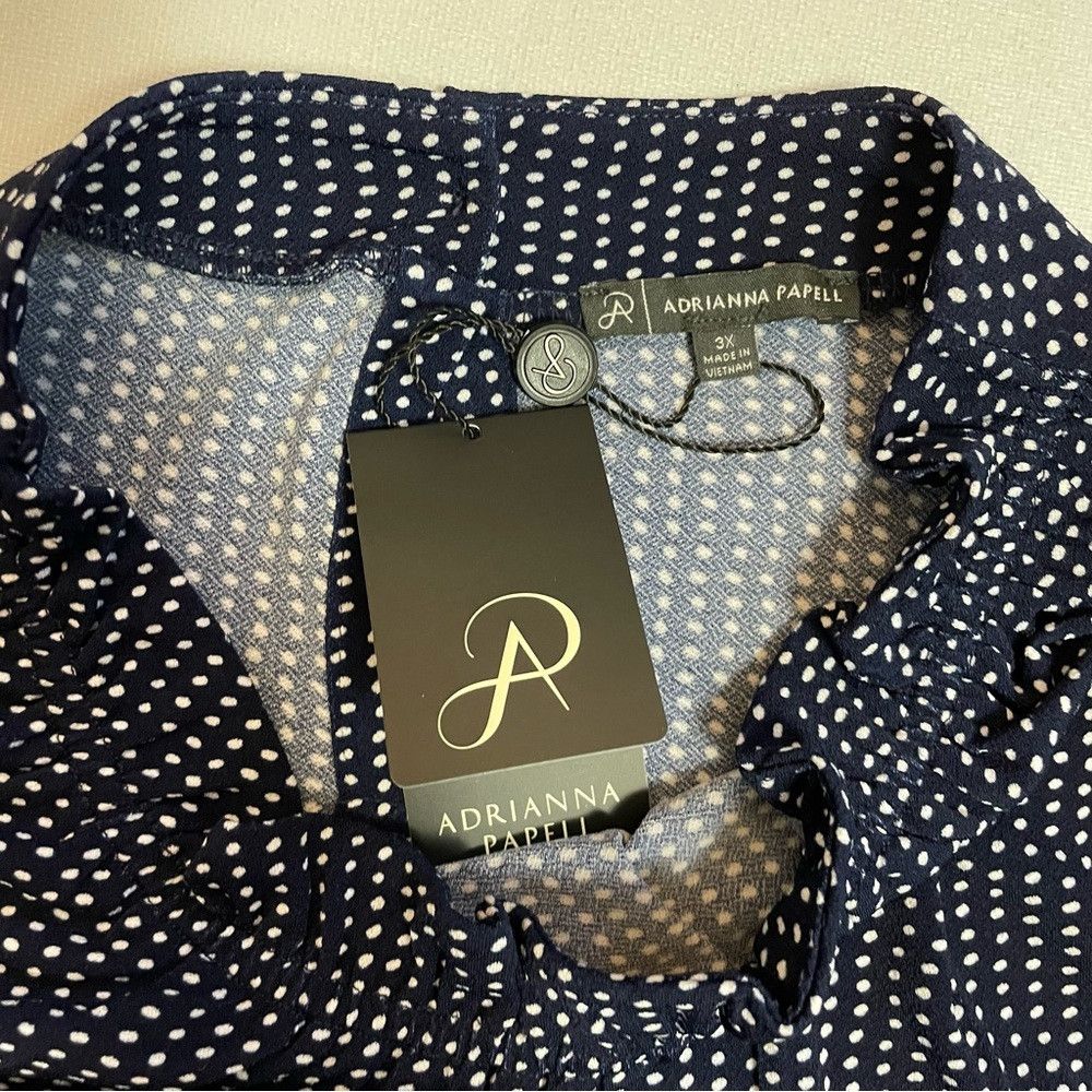 Adrianna Papell NWT New $59 Adrianna Papell Navy Polka Dot Ruffled Mock Nec Size 3XL / US 20-22 - 5 Thumbnail
