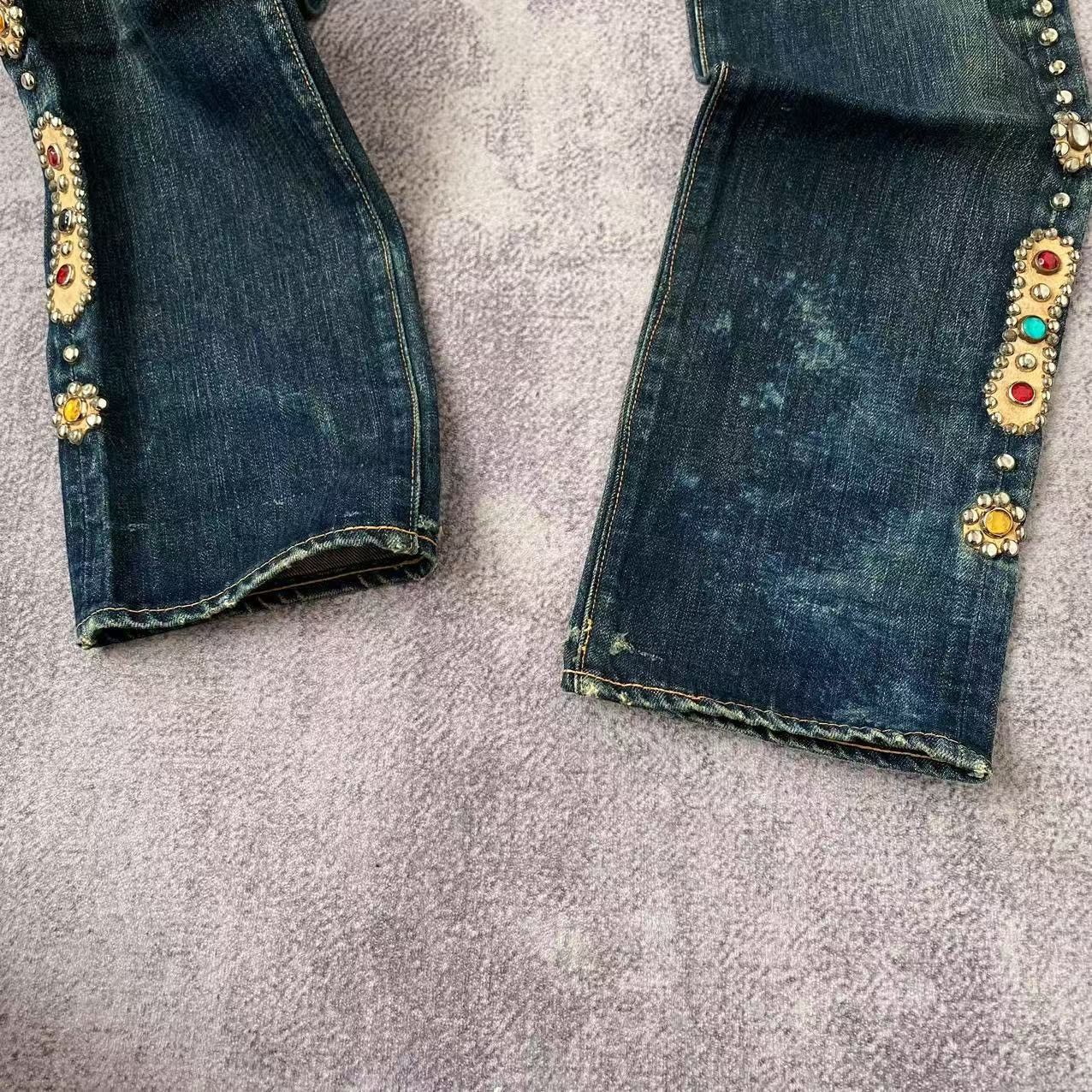 Japanese Brand *OG* Kapital Monkey Cisco Gemstone Studded Denim Jeans Size US 33 - 7 Thumbnail