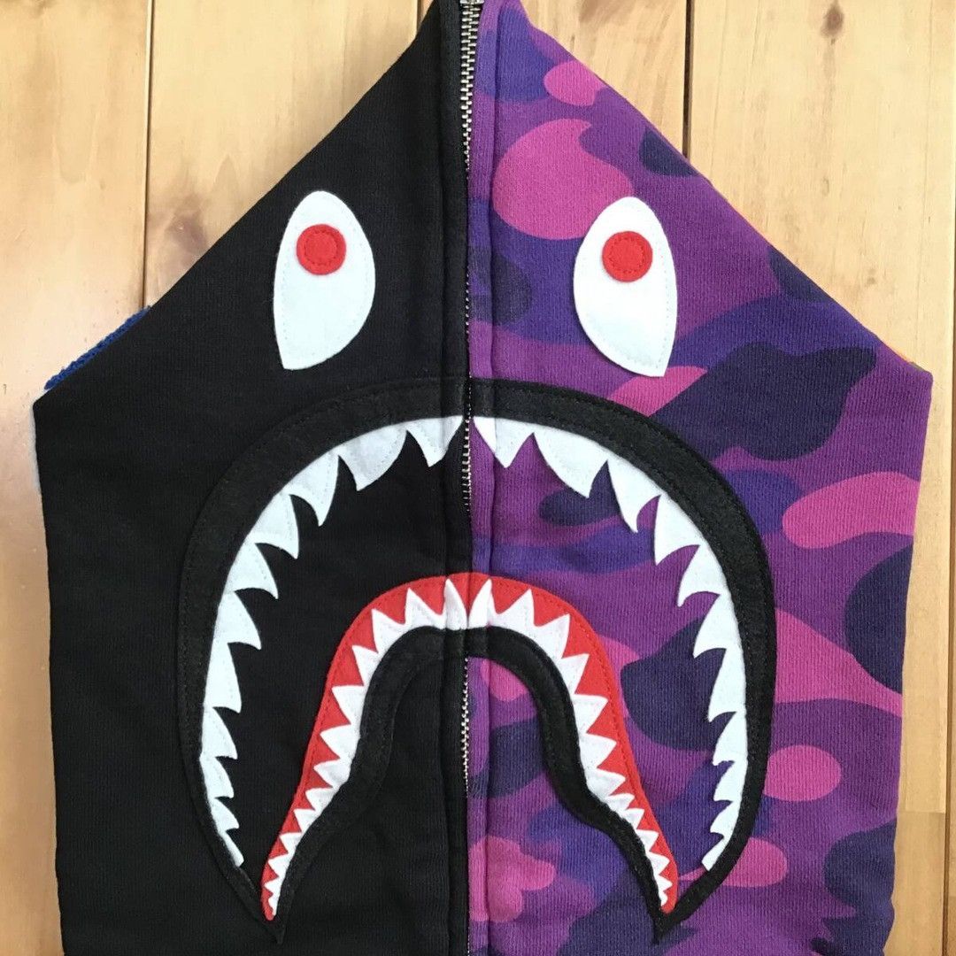 BAPE × Purple camo shark full zip hoodie a bathing ape