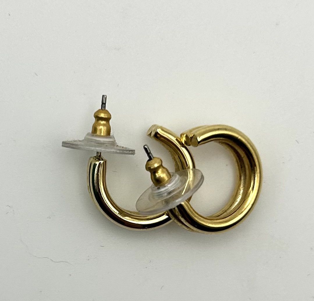 Other Vintage Chunky Double Thick Gold Open Hoop Stud Earrings Size ONE SIZE - 2 Thumbnail