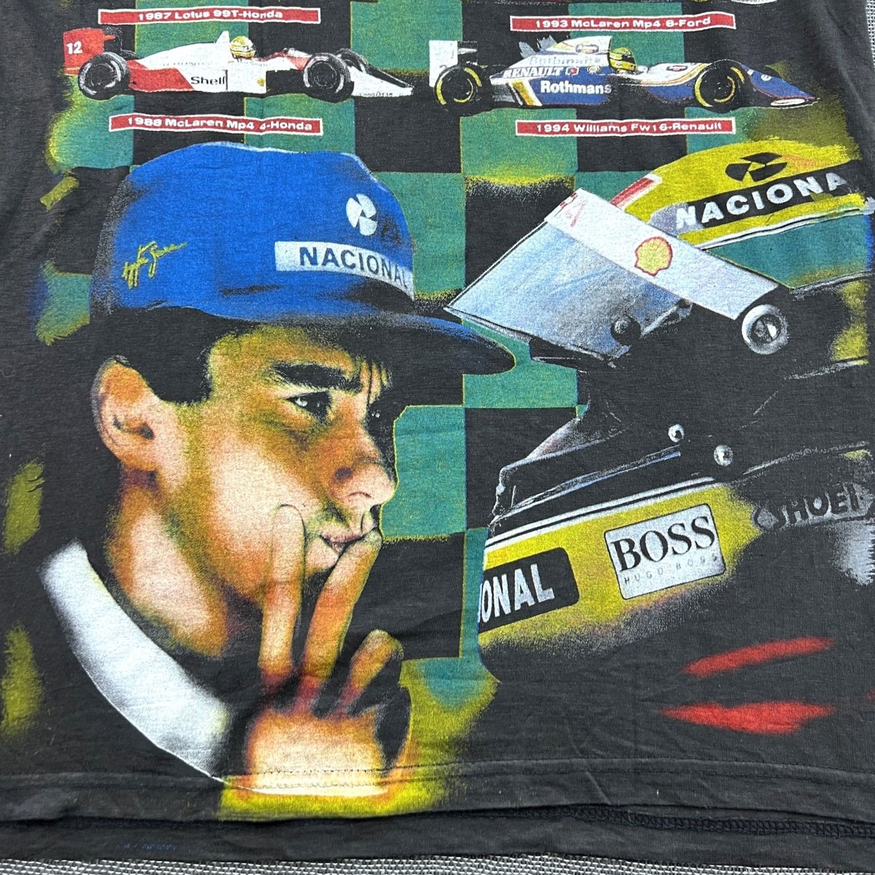 Vintage VINTAGE 90s Ayrton Senna Formula 1 Racing T Shirt Adult M Black McLaren AOP Men Size US M / EU 48-50 / 2 - 5 Thumbnail