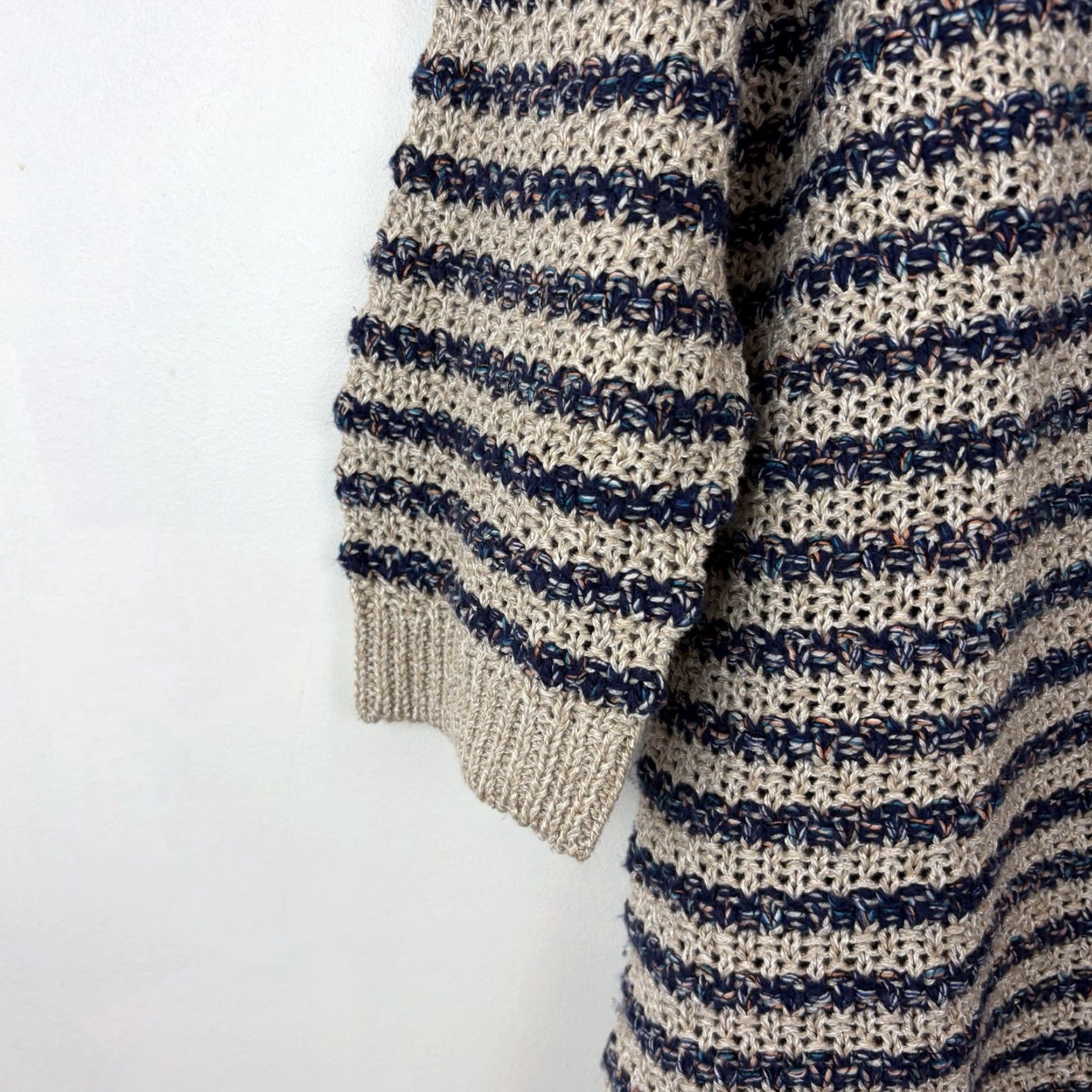Coldwater Creek Coldwater Creek Sweater Women XL Blue Knit 3/4 Sleeve Open Knit Striped Boatneck Casual Pullover Size XL / US 12-14 / IT 48-50 - 3 Thumbnail