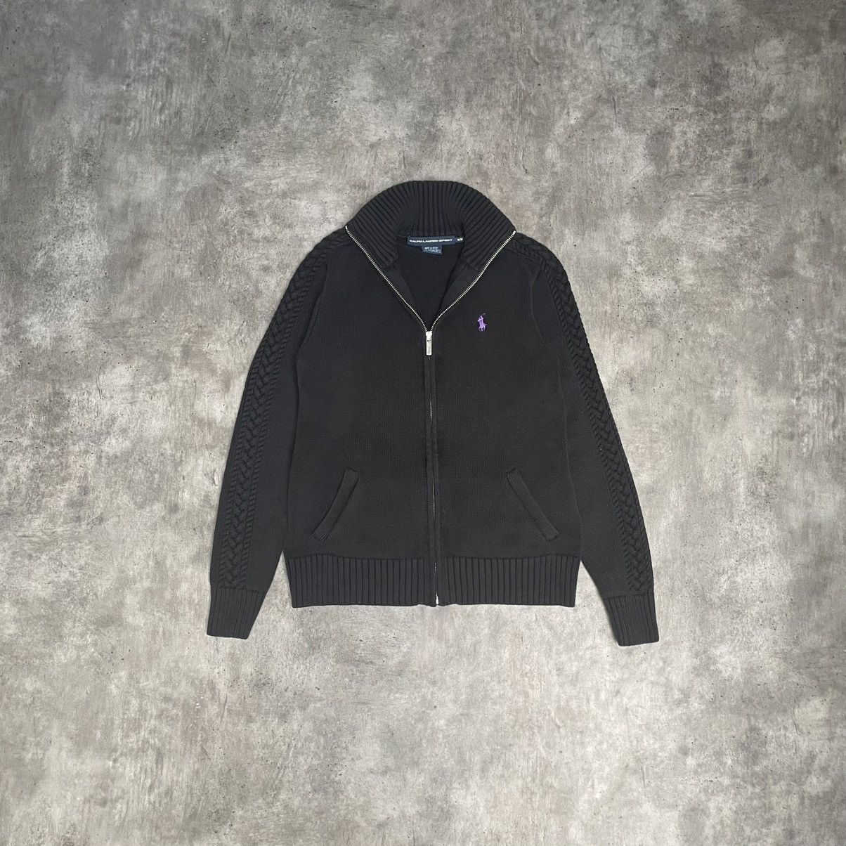 Designer Vintage Women’s Zip Up Cable Knit from 2000s OLD MONEY Size M / US 6-8 / IT 42-44 - 1 Thumbnail