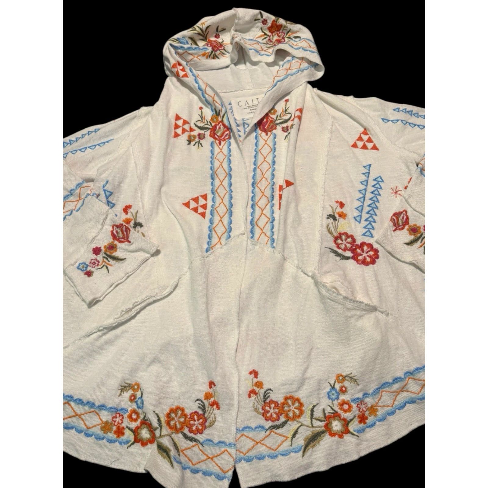Akira Caite Kira Jacket Embroidered Open Hoodie Size Small Womens Hoodie Casual Lightweight Open Front Embroidered 100% Cotton White S Size S / US 4 / IT 40 - 5 Thumbnail