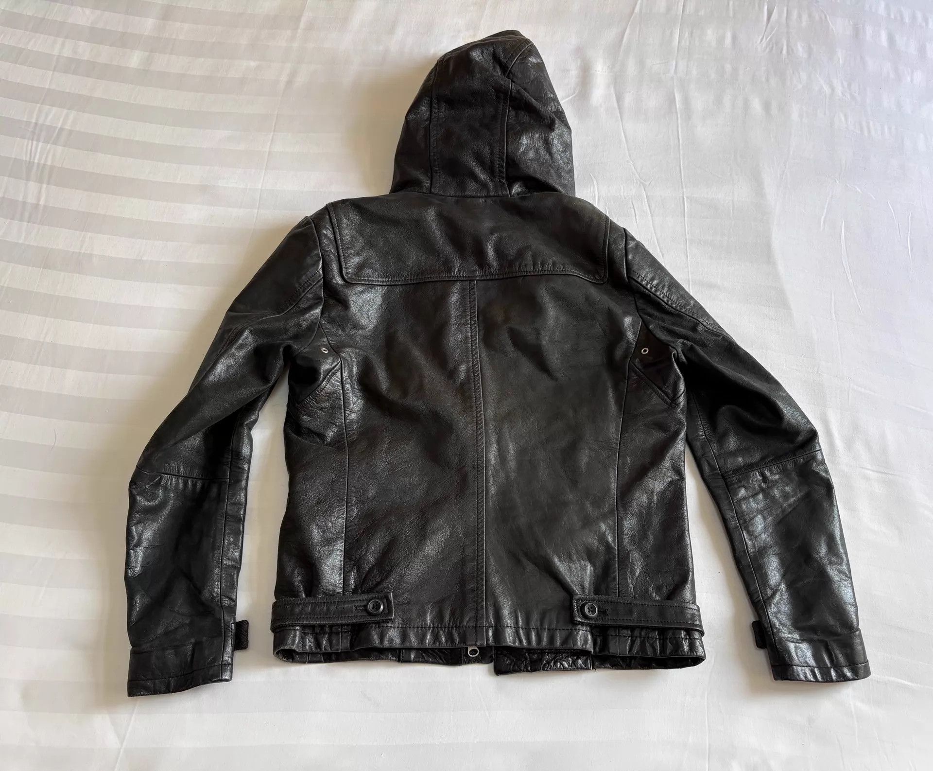 Tornado Mart Tornado Mart Vtg Hooded Leather Jacket Dbl Zip Strap 62/48 Size US M / EU 48-50 / 2 - 4 Thumbnail