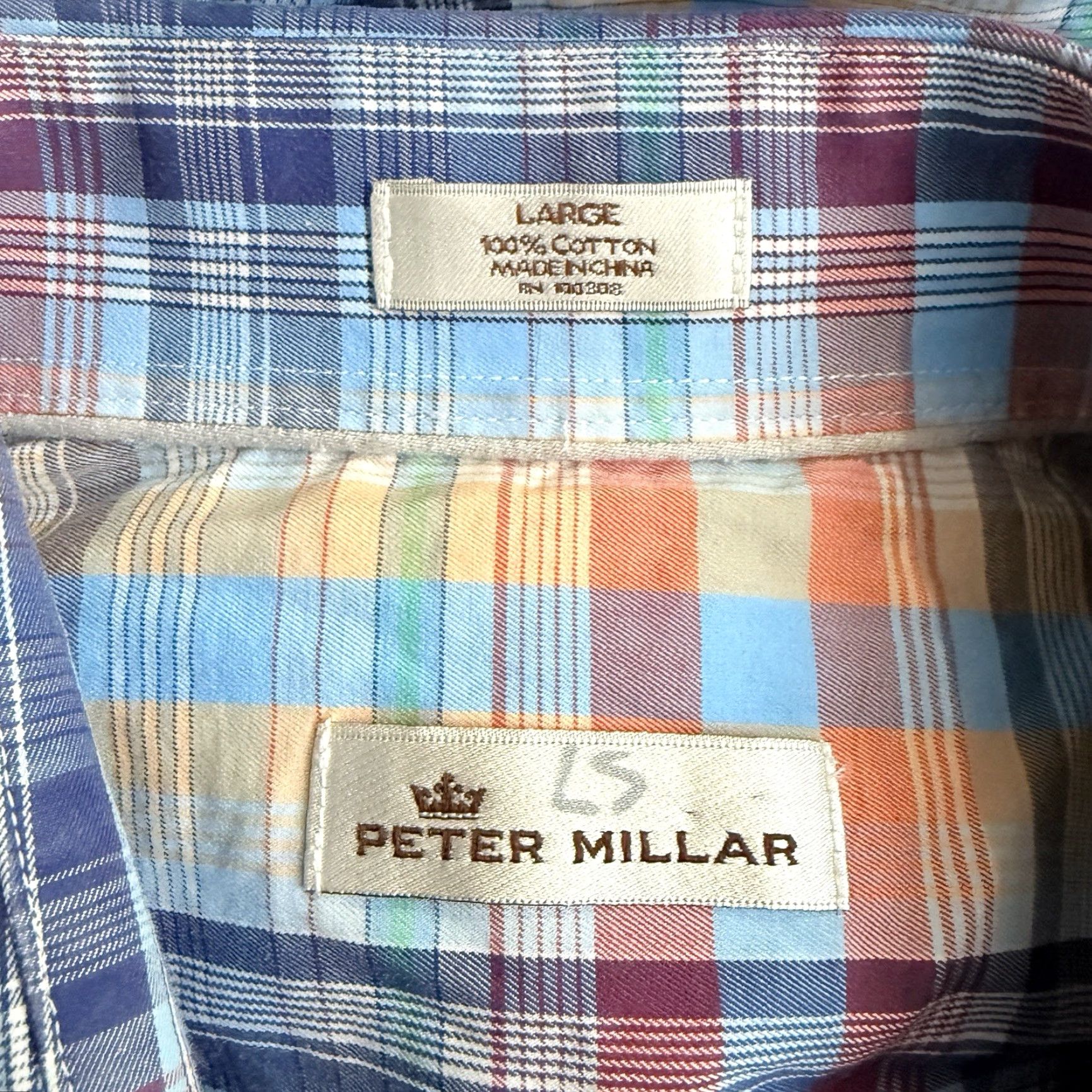 Peter Millar PETER MILLAR Cotton Plaid Button-Up Shirt Long Sleeve Men's Size L Multicolor Size US L / EU 52-54 / 3 - 4 Thumbnail