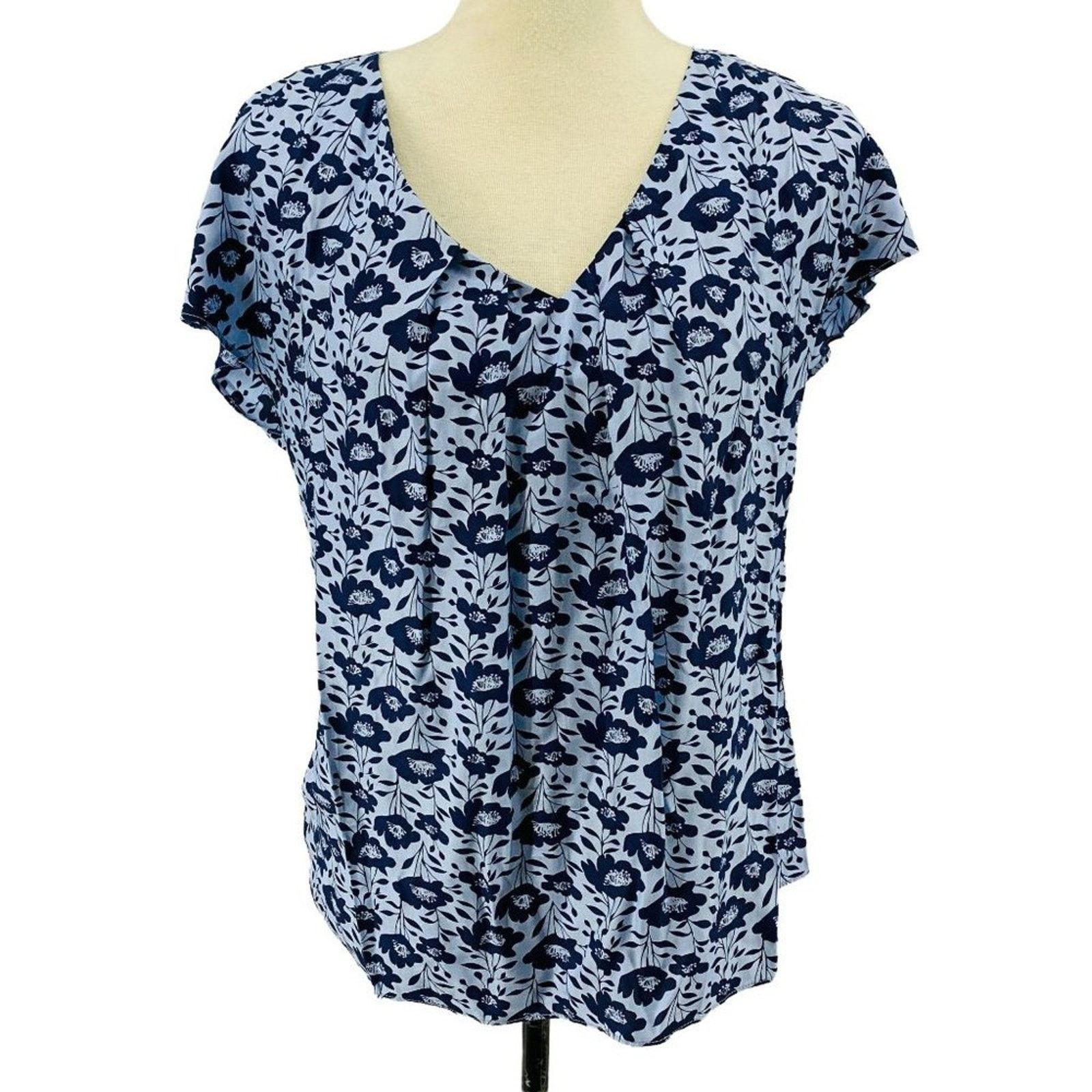 Boden Womens Ravello Silk Blend Flower Navy Blouse 8US