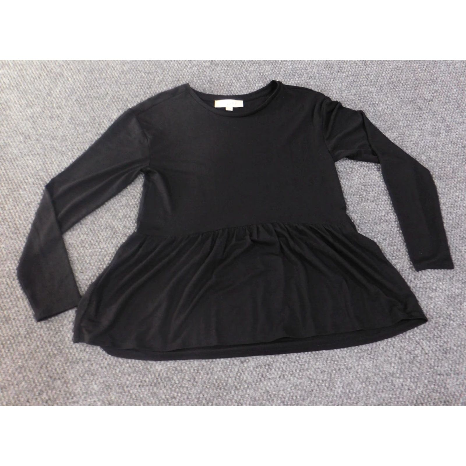 Loft LOFT Shirt Womens XS Black Long Sleeve Peplum Top Stretch Rayon Blend Casual Blouse Crew Neck Ruffle Solid Size XS / US 0-2 / IT 36-38 - 2 Thumbnail