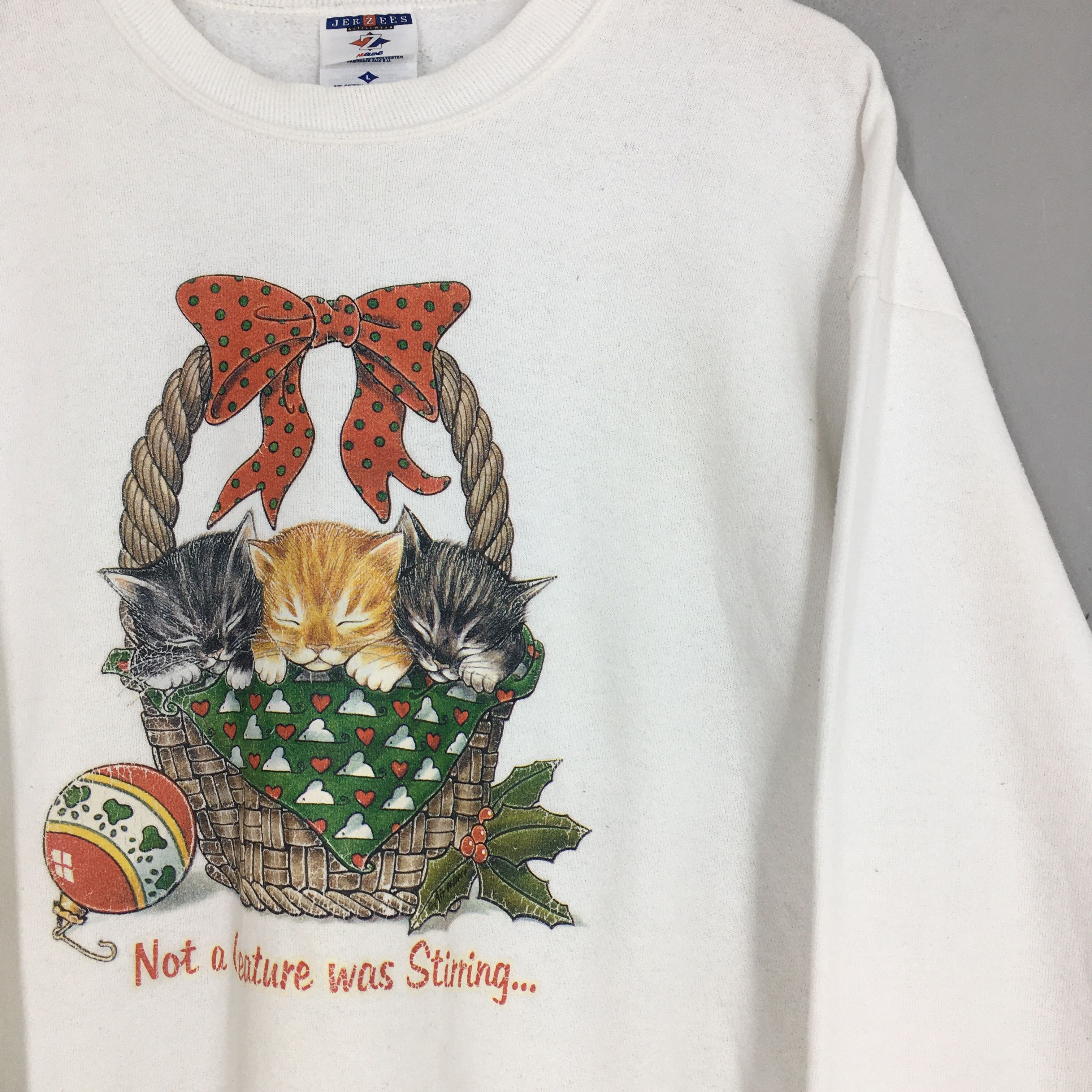 Habitat Vintage 90s Cat Lover Kitten Cute White Sweatshirt Large Size US L / EU 52-54 / 3 - 2 Thumbnail