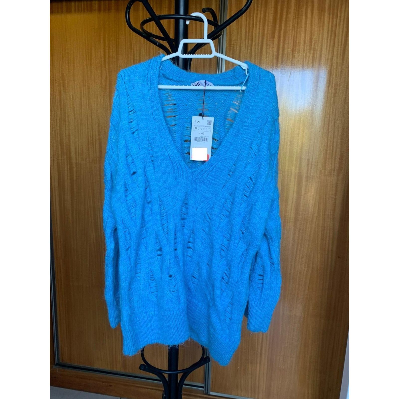 Zara ZARA NEW WOMAN BLUE V-NECK KNIT LONG SWEATER SIZE M Size M / US 6-8 / IT 42-44 - 1 Thumbnail