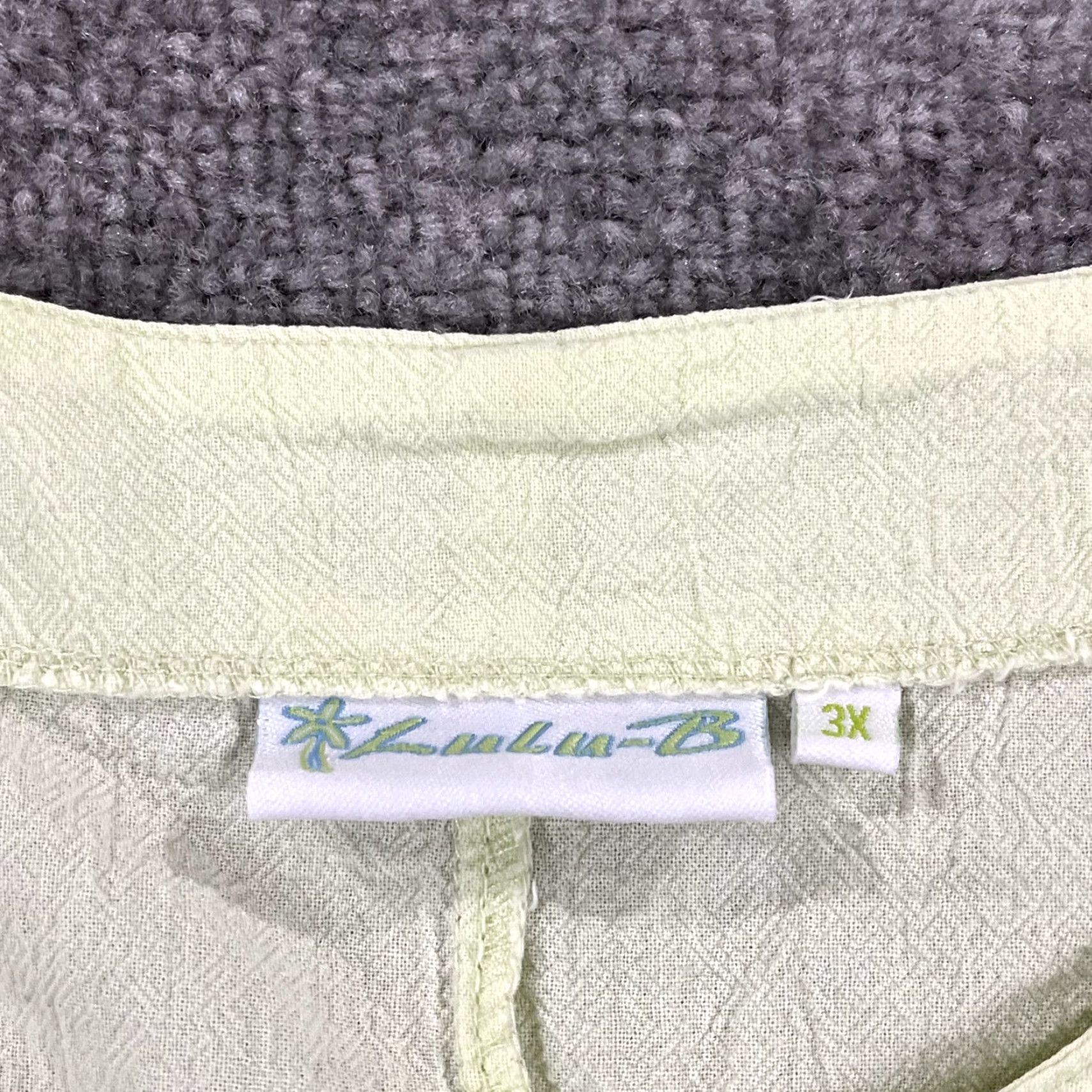 Vintage Lulu-B Top Womens 3X Plus Lime Green Oversized Palm Tree Blouse Shirt 3/4 Sleeve Button Zipper Cotton 100% Casual Workwear Beach Outdoor Womens Size XXL / US 16-18 / IT 52-54 - 2 Thumbnail