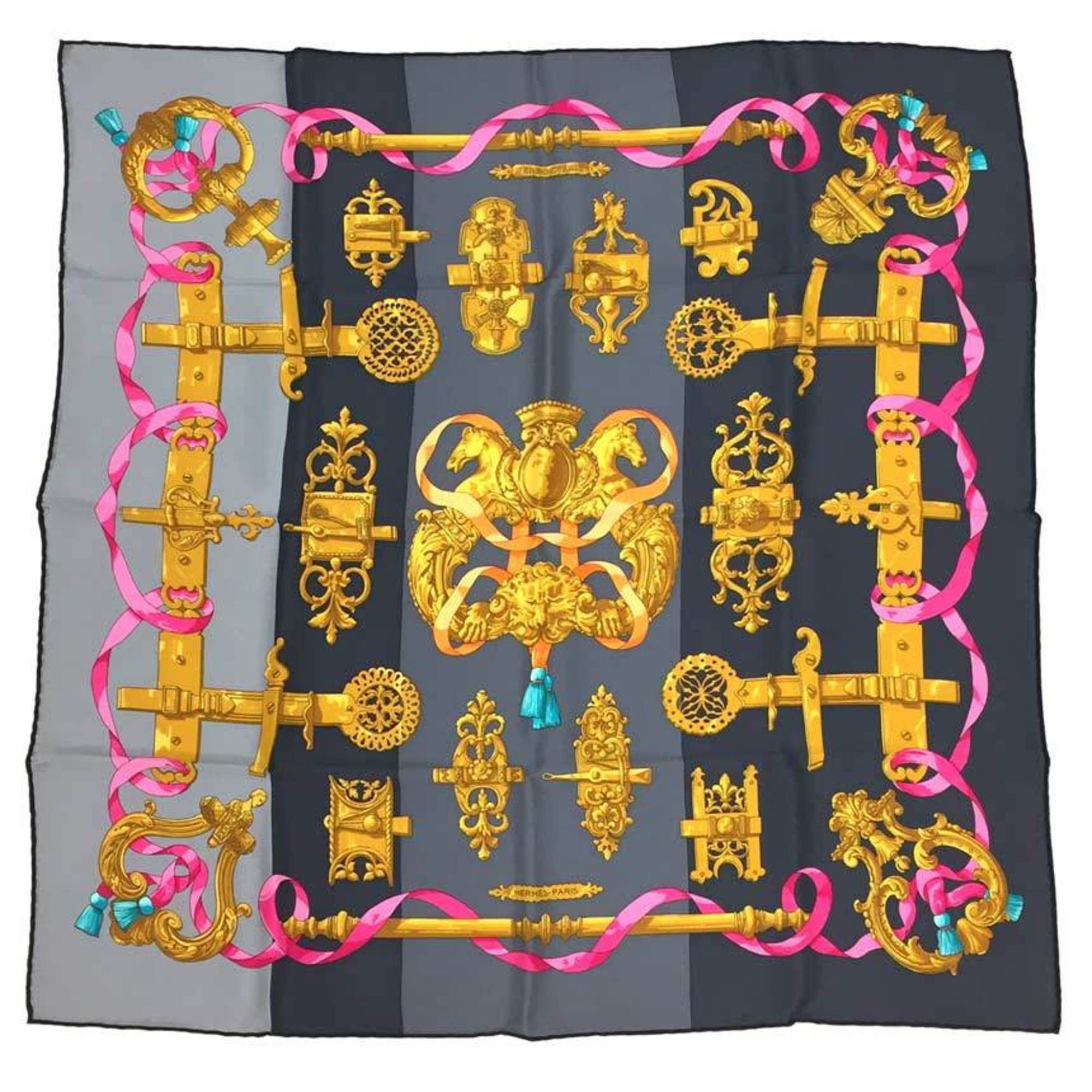 Hermes HERMES scarf/muffler, Carre 70, Ferronnerie (ironwork design), gray, 100% silk. Size ONE SIZE - 1 Thumbnail
