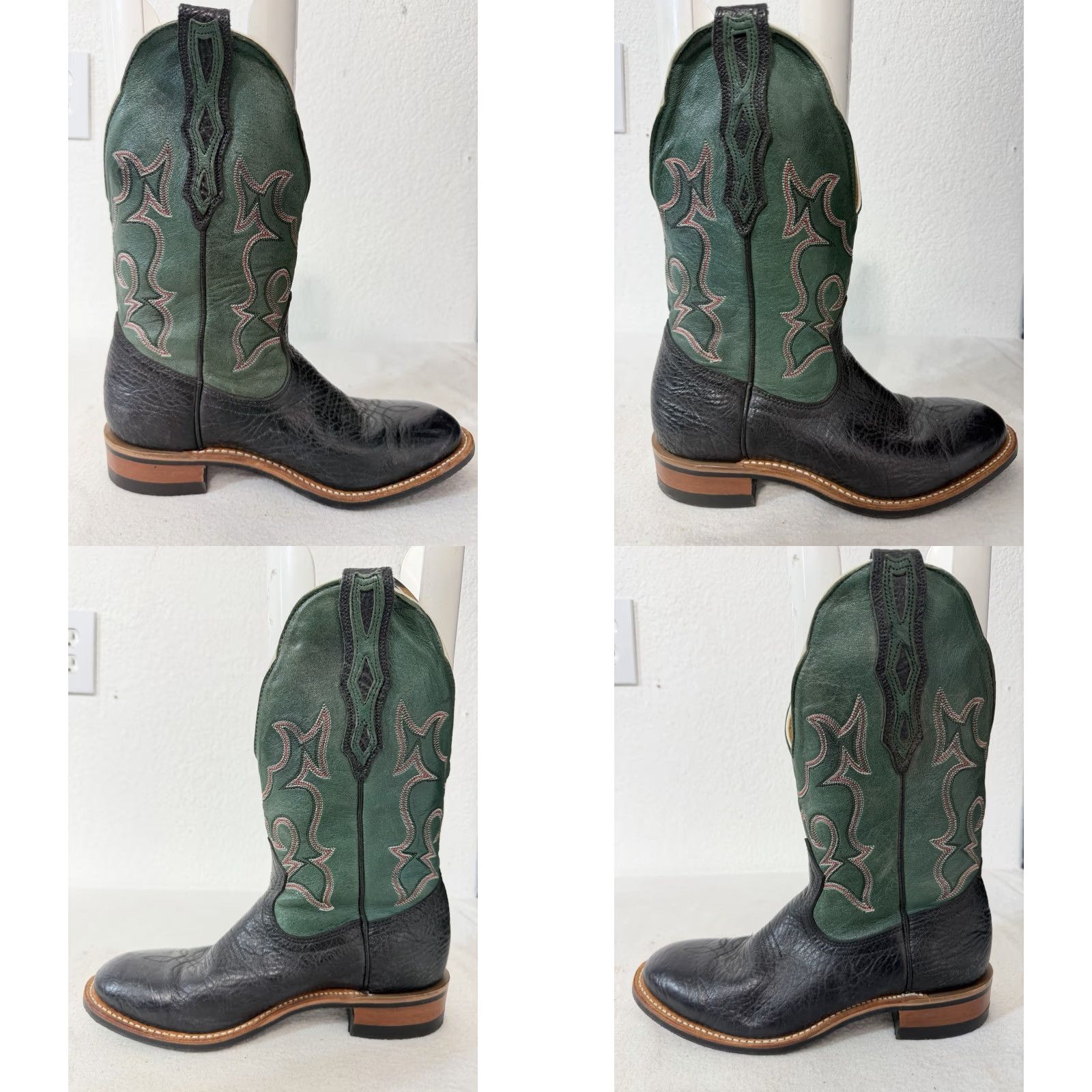 Vintage Boulet Cowboy Boots Green Black Mens Size 9 C Leather Almond Toe Western Boots Men’s Shoes US 9 Green Boulet Cowboy Theme Boots Size US 9 / EU 42 - 8 Thumbnail