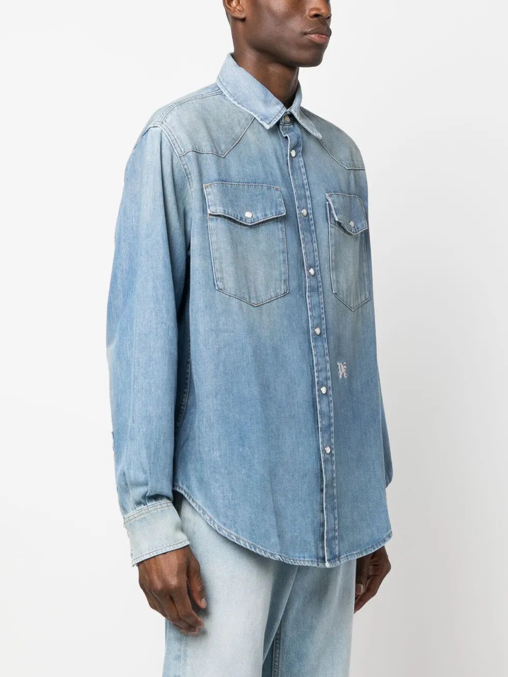 Palm Angels o1y0325 Logo Denim Shirt in Blue Size US L / EU 52-54 / 3 - 3 Thumbnail