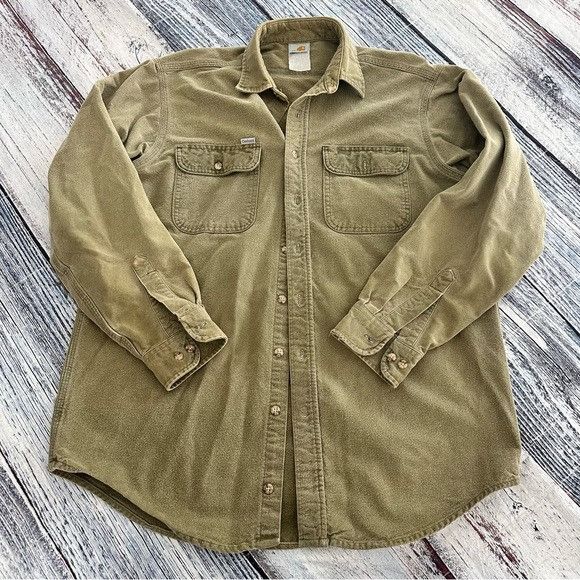 Carhartt Vintage Carhartt Green Cotton Flannel Button Down Shirt Size US L / EU 52-54 / 3 - 2 Thumbnail