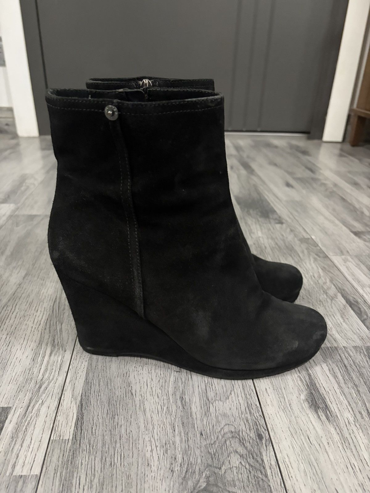 Prada Prada Linea Rossa Black Suede Wedge Ankle Booties Size US 11 / IT 41 - 2 Thumbnail