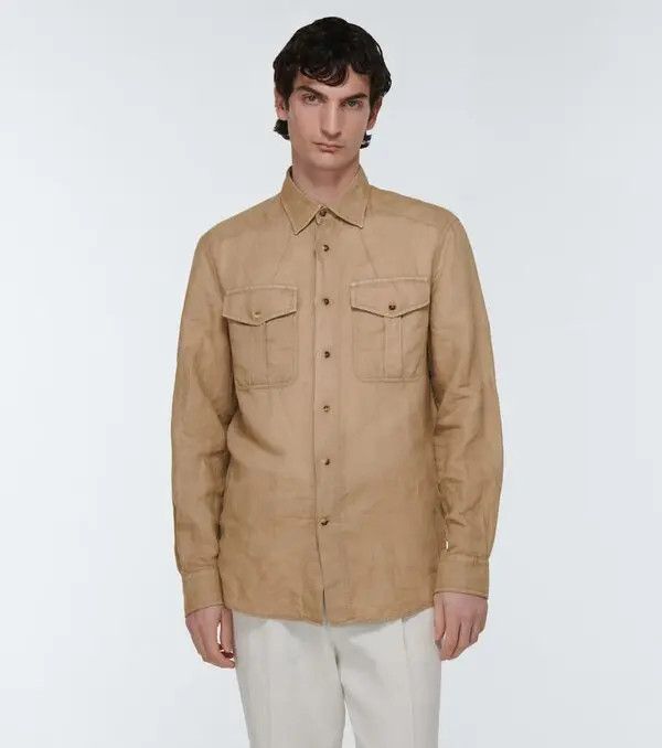 Brunello Cucinelli o1gr1nt0525 Long Sleeve Cotton Shirt in Brown Size US S / EU 44-46 / 1 - 2 Thumbnail