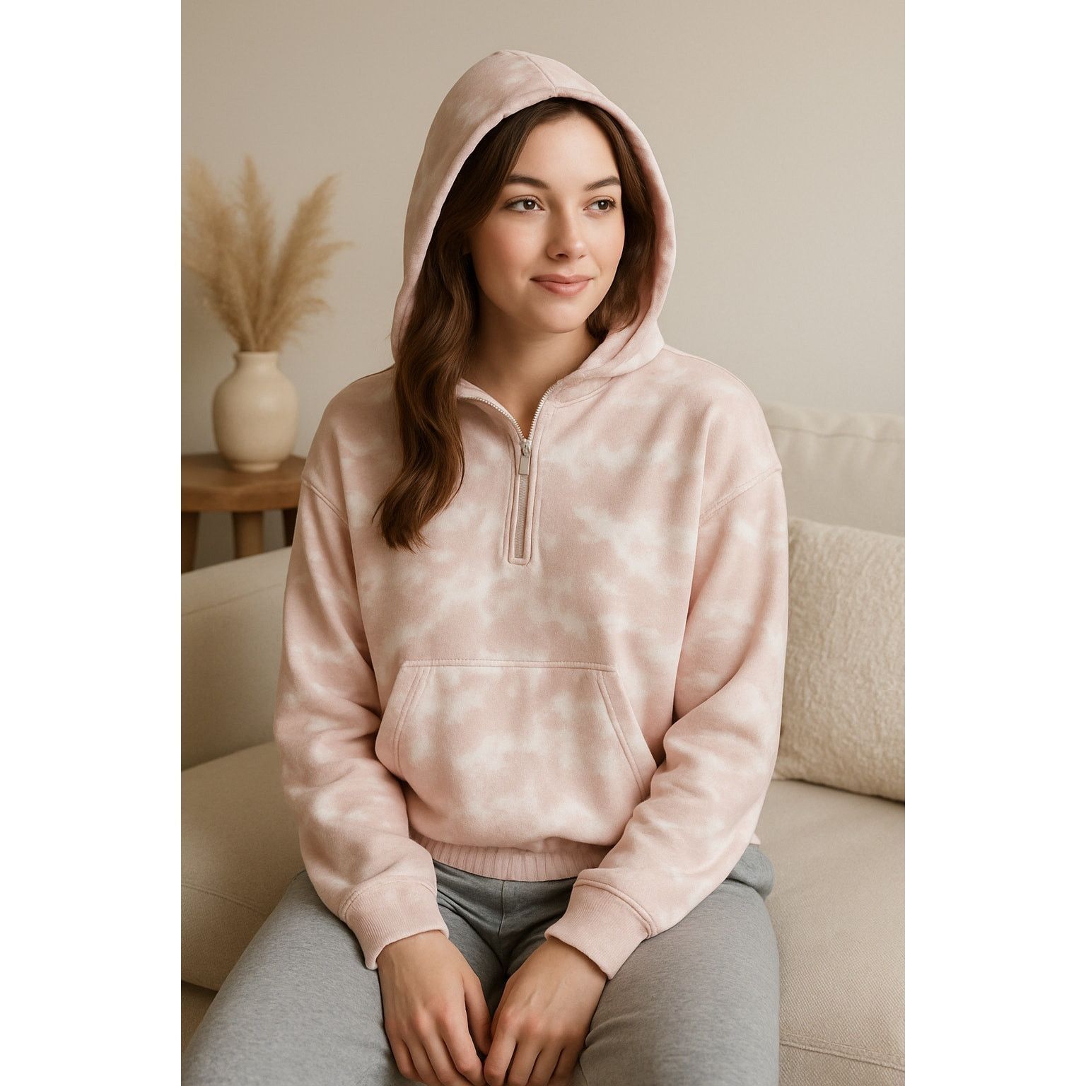 Olive Cozy Tie-Dye Quarter Zip Hoodie Pink White Olive + Oak L Size L / US 10 / IT 46 - 1 Thumbnail
