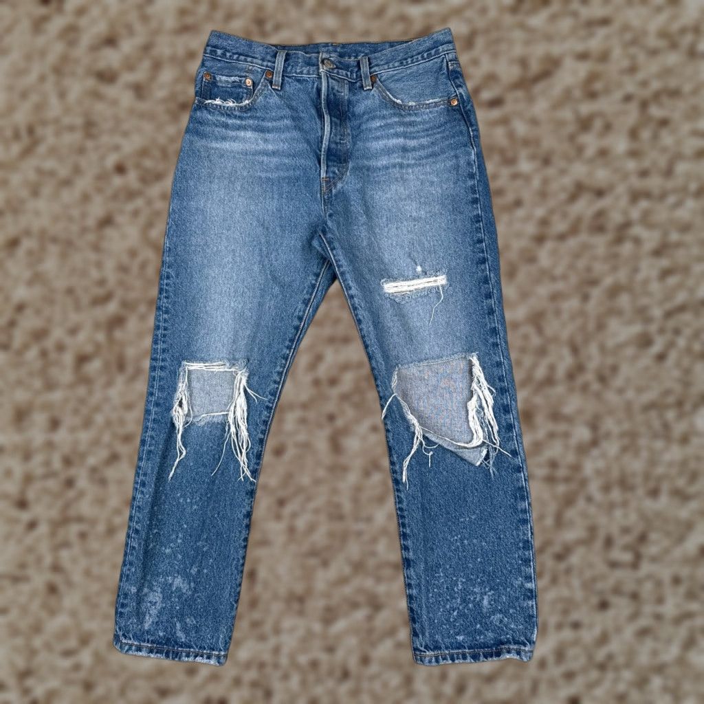 Levi's VINTAGE Levis Jeans 501 Levi'S Denim Blue 29x25 Distressed Button Fly Regular Mens Jeans 501 Series Retro 29 Size US 29 - 1 Thumbnail