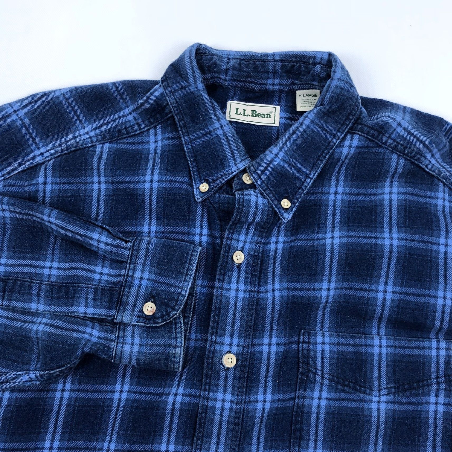 Vintage VINTAGE L.L.Bean Shirt Button-Down Plaid Flannel Blue XL USA Made Men’s Regular Fit Casual Shirt Size US XL / EU 56 / 4 - 3 Thumbnail