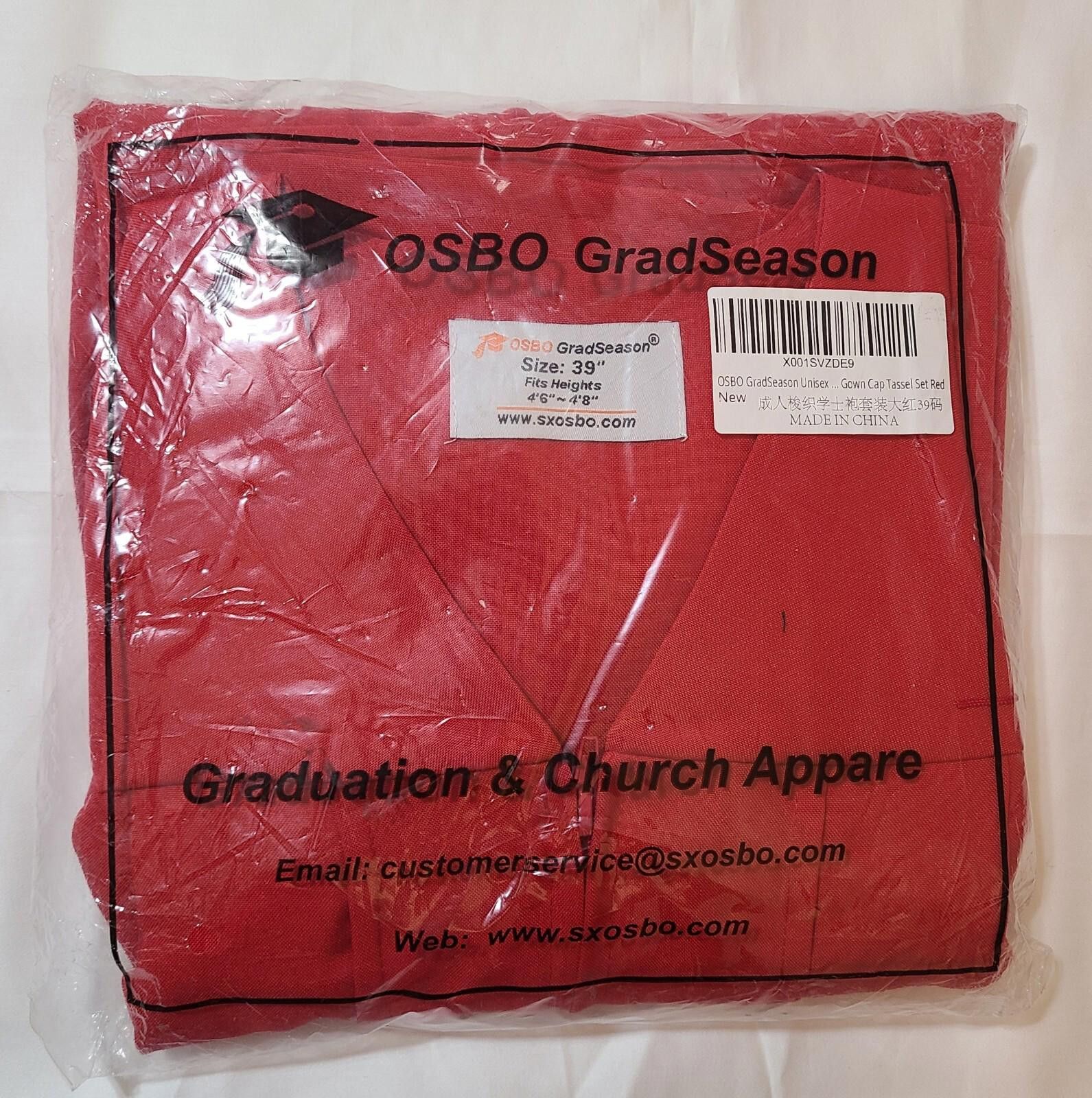 Designer OSBO Graduation Gown Adult Size 39" 4’6”-4’8” Red Ceremony Size ONE SIZE - 1 Thumbnail