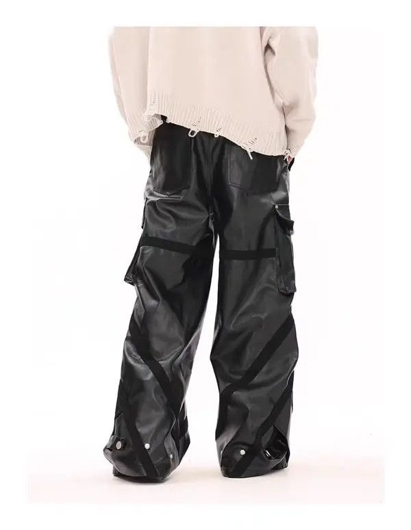 Japanese Brand Vintage Street Punk Pleated Multi-Pocket Leather Pants Size US 32 / EU 48 - 6 Thumbnail
