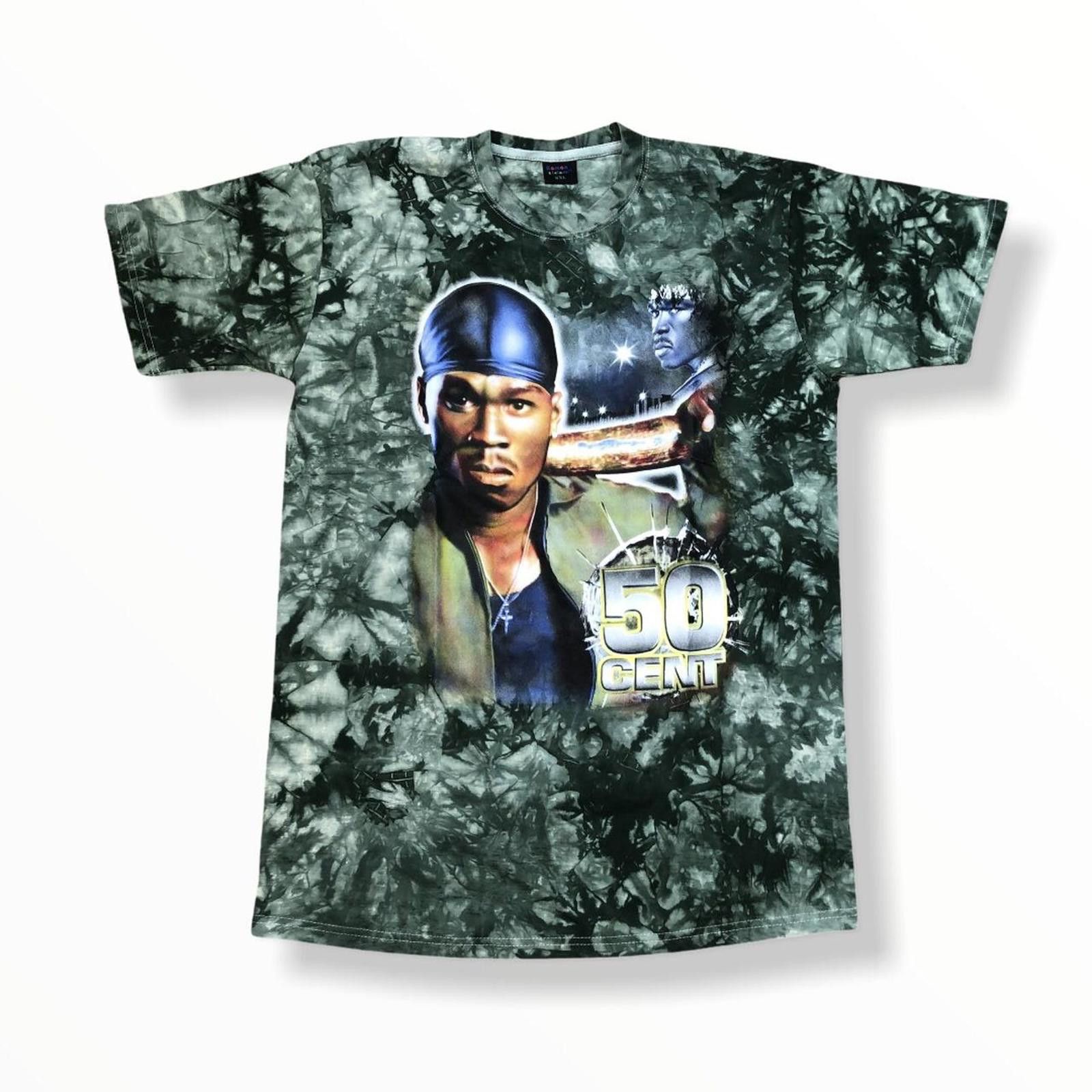 Designer Vintage 50 Cent Green Tye Die Rap T-shirt Size US XL / EU 56 / 4 - 1 Thumbnail