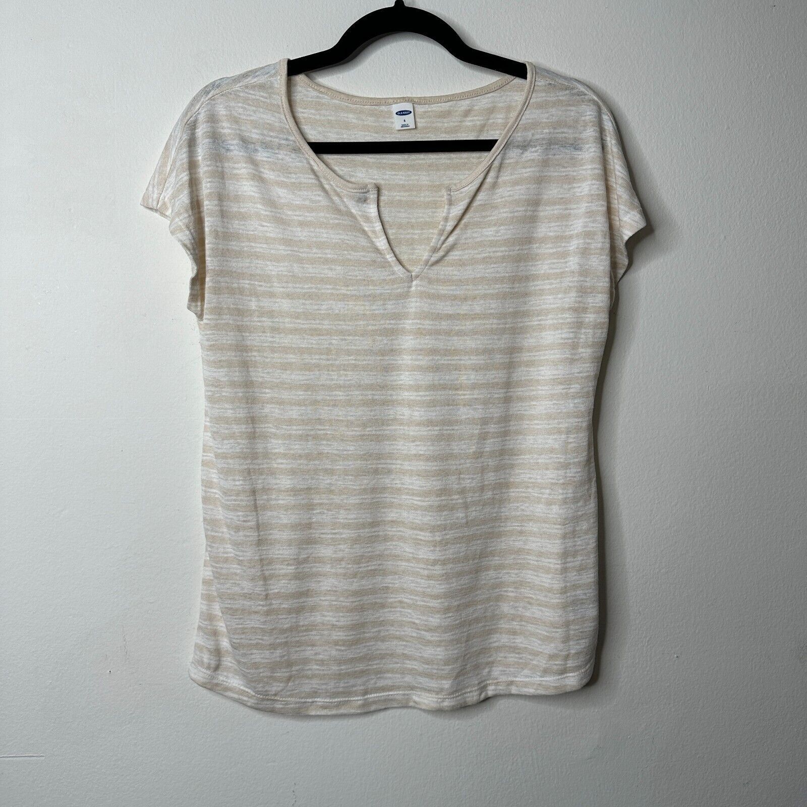 Old Navy Old Navy Cream & White Striped V-Split Neck Tee Blouse Small Size S / US 4 / IT 40 - 11 Thumbnail