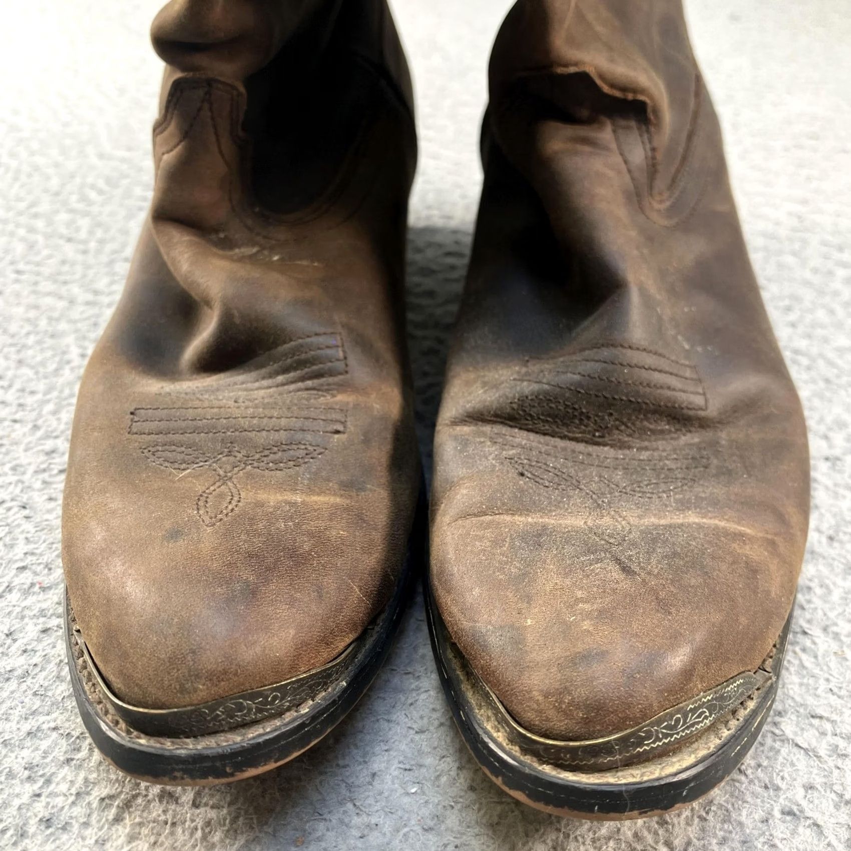 Durango Durango Mens Western Boots 9M Brown Leather RD542 Pointed Toe Mid-Calf Pull On Embroidered Shaft VINTAGE? No Size US 9 / EU 42 - 3 Thumbnail