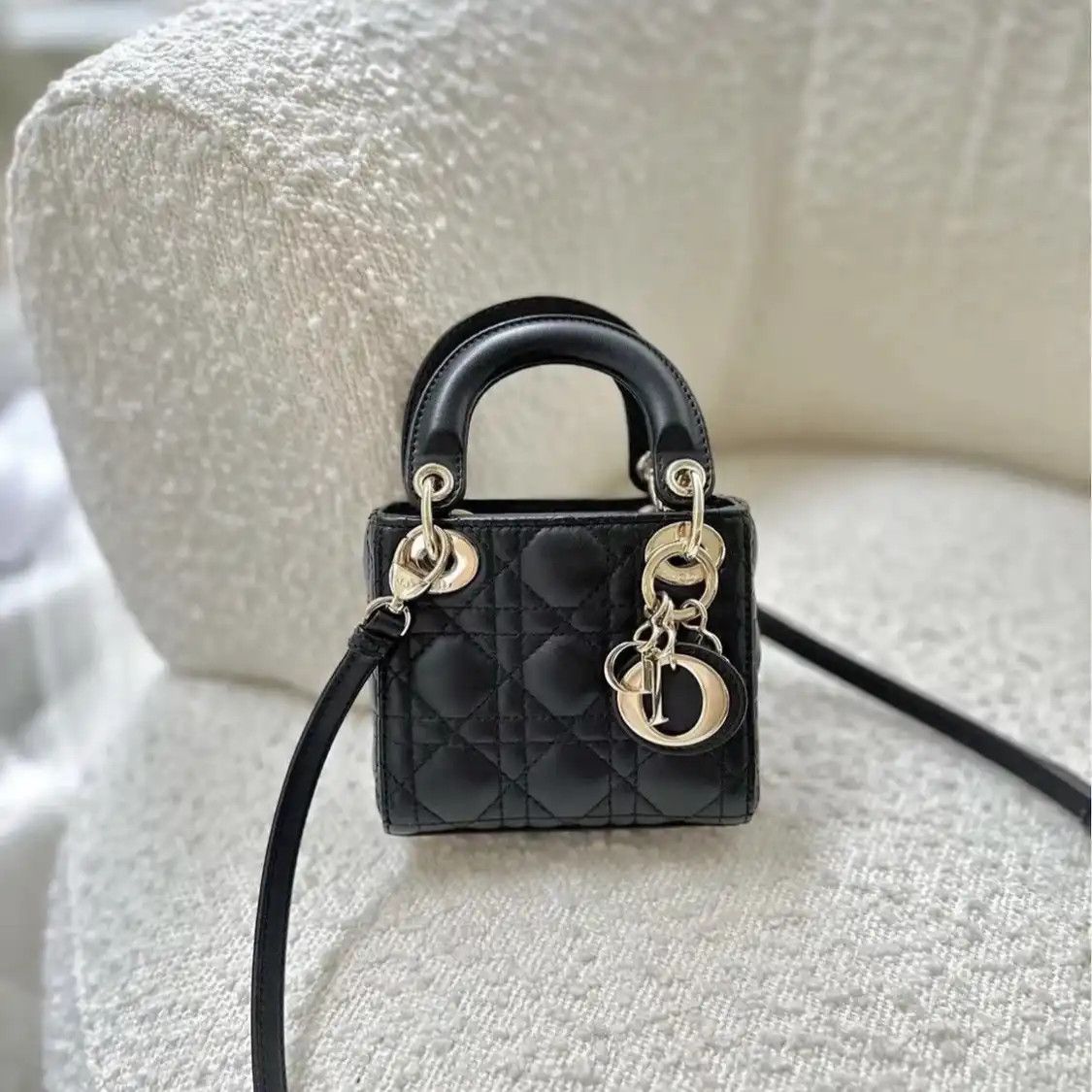Dior DIOR Lady Dior micro black sheepskin rattan plaid quilted Lady bag shoulder bag Size ONE SIZE - 1 Thumbnail