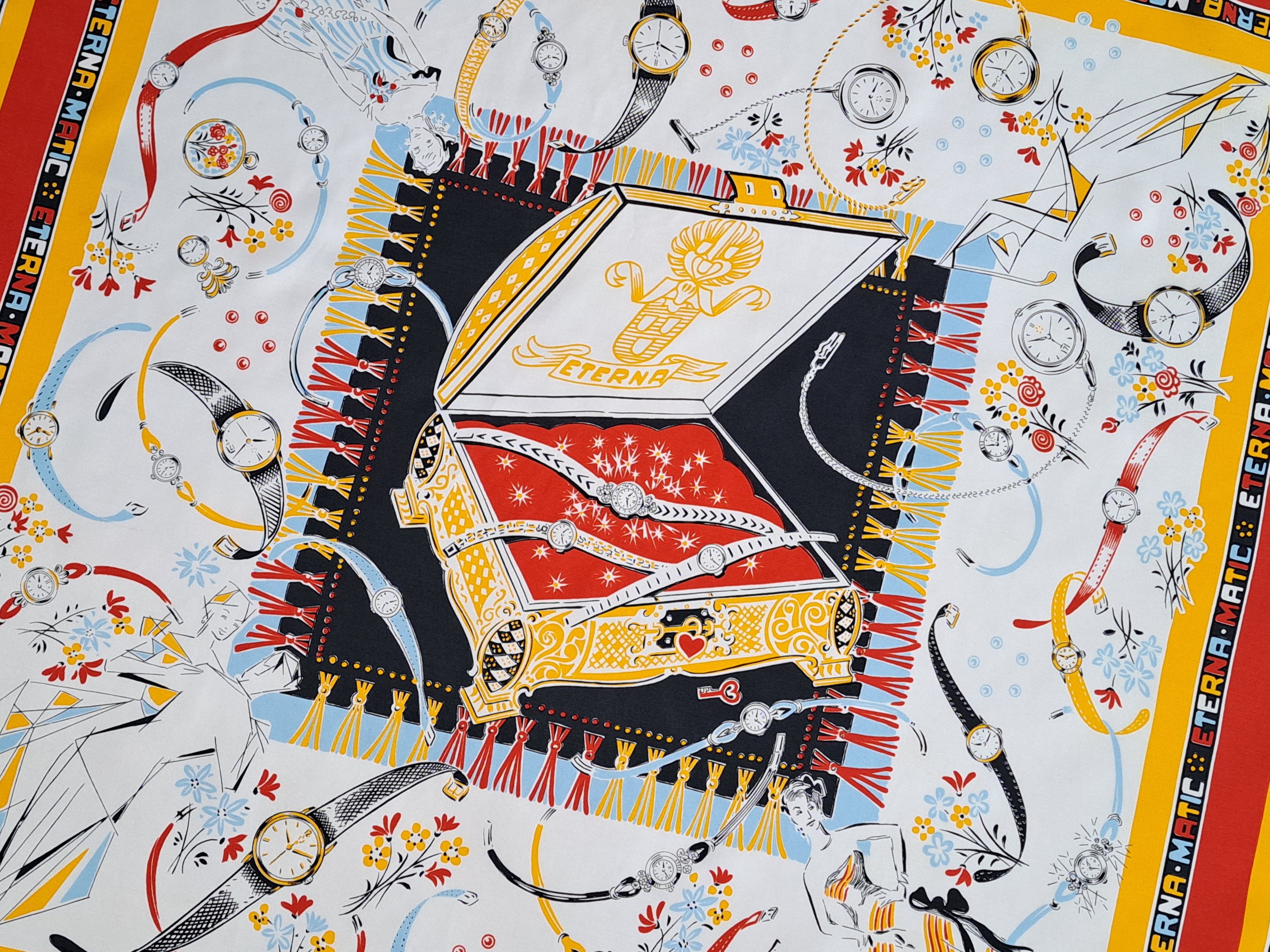 Designer × Vintage ETERNA MATIC vintage clock pattern silk scarf. Size ONE SIZE - 2 Thumbnail