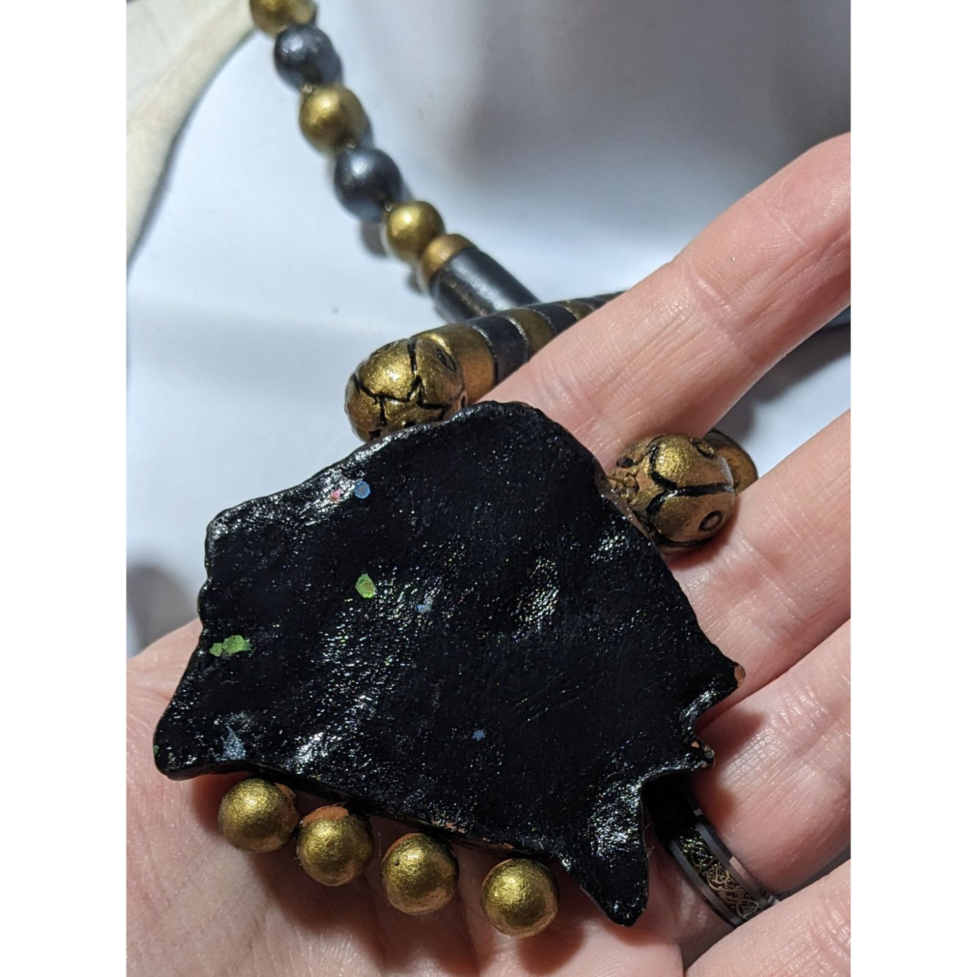 Other Vintage Terra Cotta Gold And Black Bird Beaded Pendant Neckl Size ONE SIZE - 10 Thumbnail