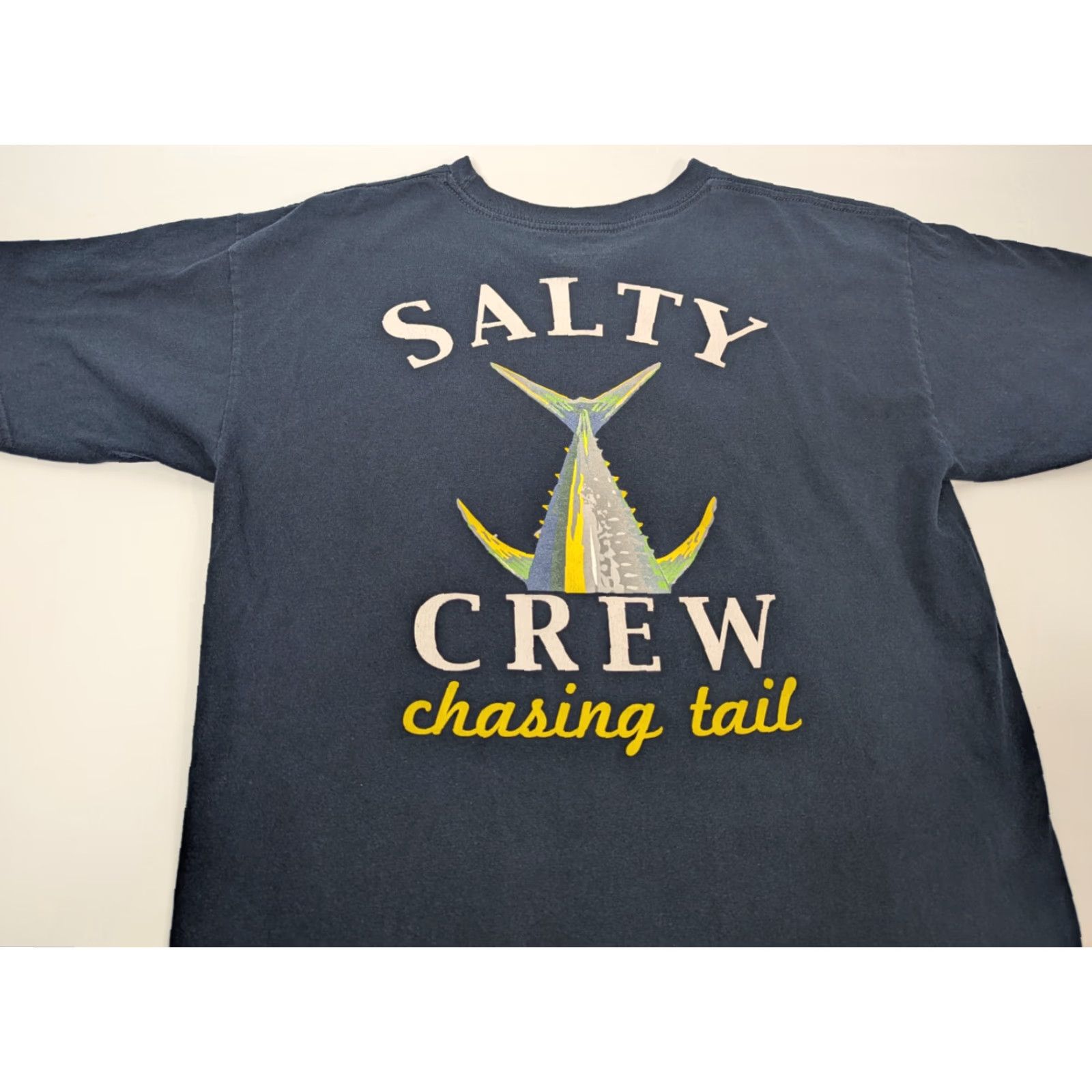 Vintage Salty Crew T Shirt Men L Blue Short Sleeve Crew Neck Chasing Tail Fish Graphic Print Logo Size US L / EU 52-54 / 3 - 2 Thumbnail