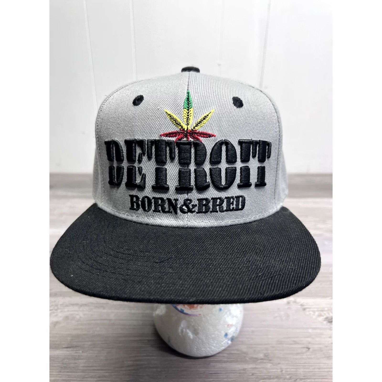 Born Detroit Born & Raised Gray Snapback Hat Marijuana Leaf Reggae Colorway Ball Cap Shirt? Size ONE SIZE - 2 Thumbnail