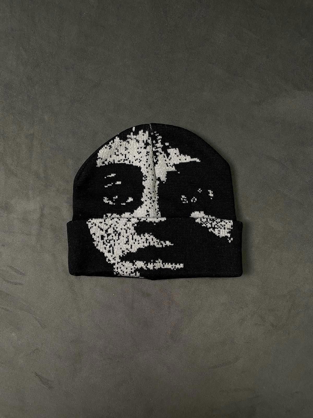 Japanese Brand Rare Black & White Graphic Face Knit Beanie OS Size ONE SIZE - 1 Thumbnail