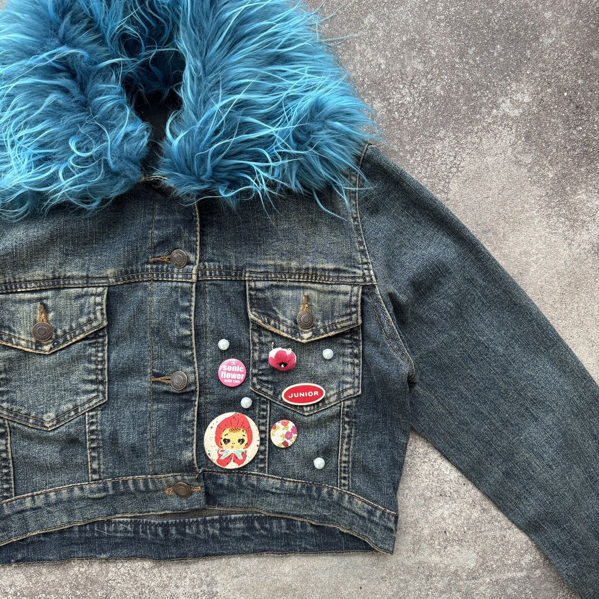 If Six Was Nine Angel Wings Y2K Gothic Vintage Washed Denim Cropped Jacket Size S / US 4 / IT 40 - 9 Thumbnail