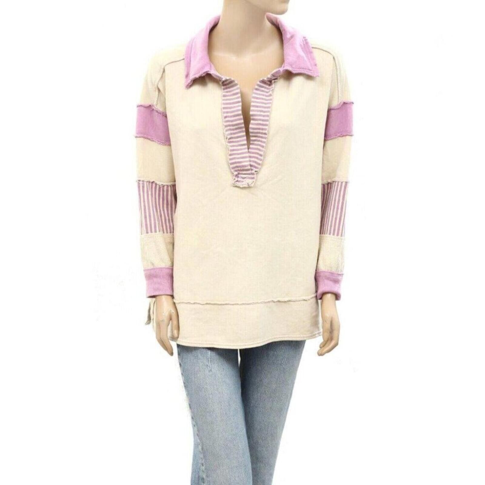 Free People Free People Cream and Lavender Oversized Pullover Sweatshirt Size S / US 4 / IT 40 - 5 Thumbnail