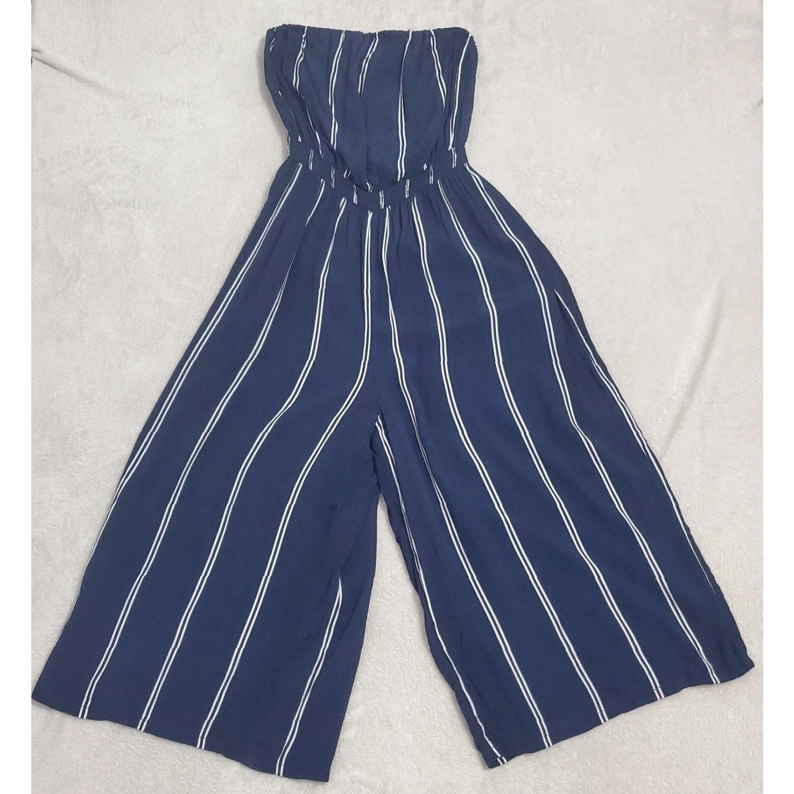 Urban Outfitters Urban Outfitters Silence + Noise Jumpsuit Women L Blue White Striped Strapless Wide Leg Romper Size 36" / US 14 / IT 50 - 3 Thumbnail